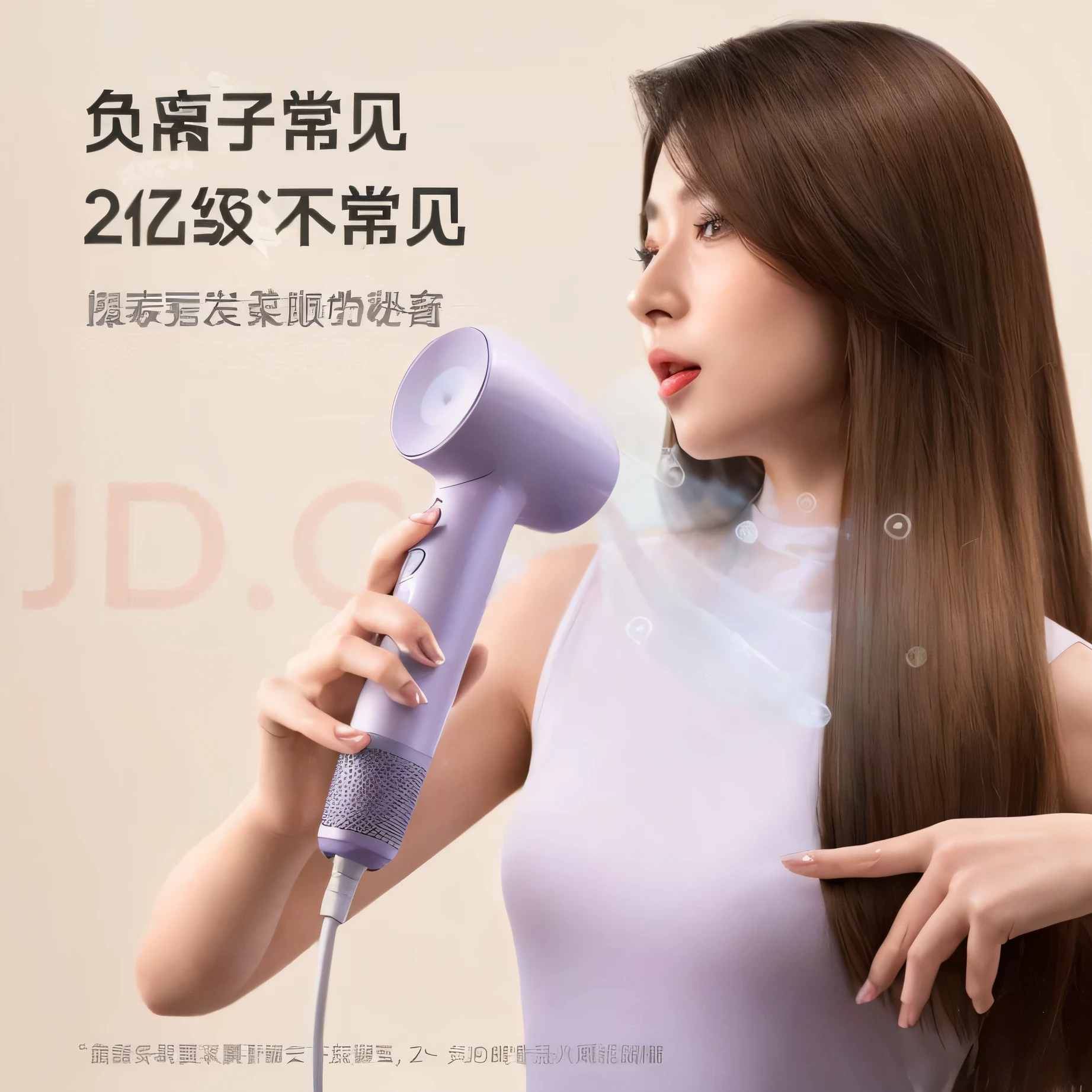 The woman in Alafid was holding a hair dryer and pointing at it, hairdryer, professional product photo, Wang Chen, Official product image, 🔥 😎 🕹️ 👀 :2, Middle metaverse, Product photo, jinyiwei, infrared hair, zmonzheng, product - view, Li Zixin, Handsome
