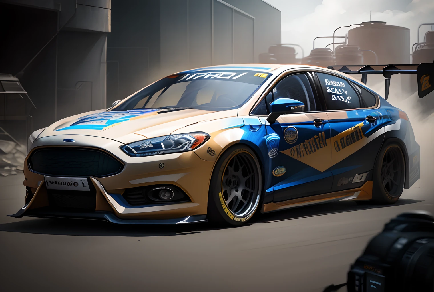 Ford Mondeo Racing Modification Style Cyberpunk Sci-Fi Scrap Factory Background HD Nikon camera shot