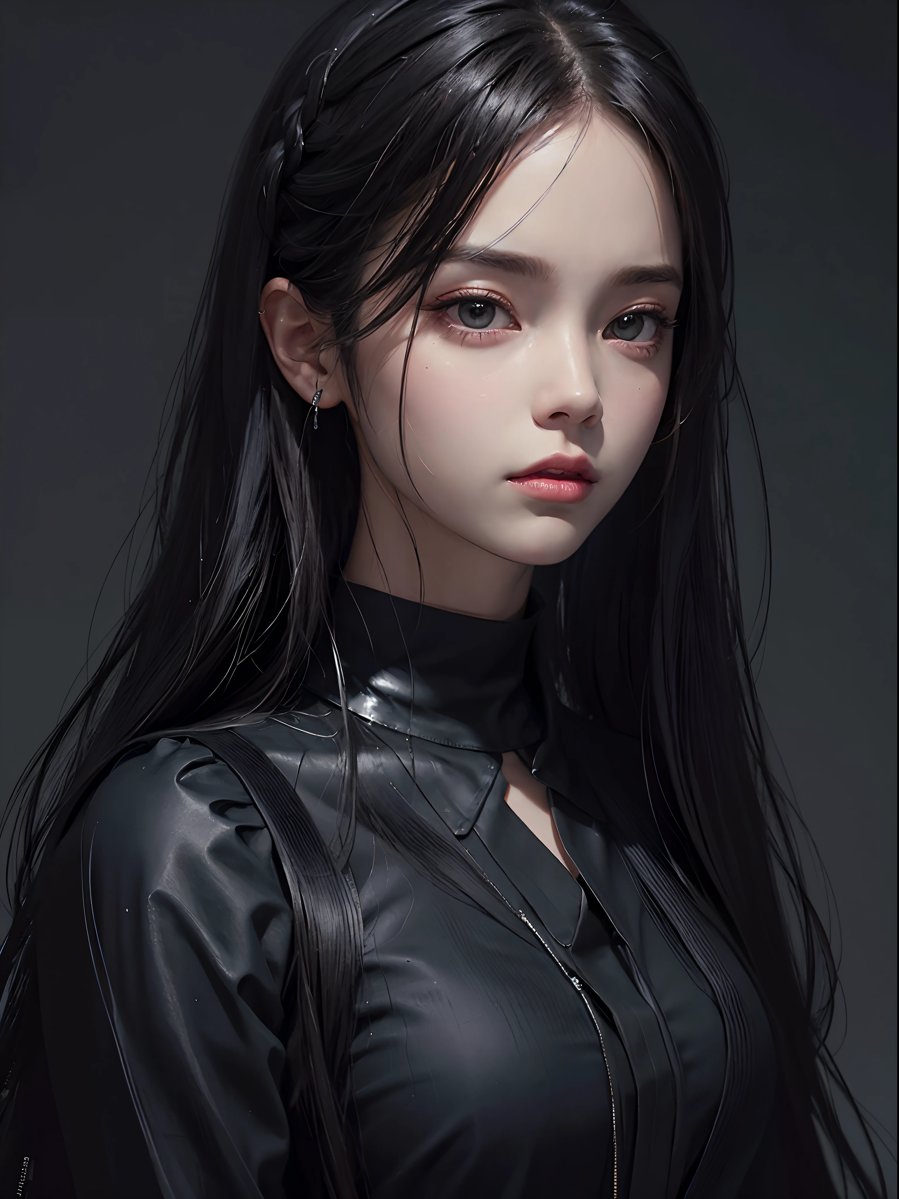 portrait of a woman with long hair and a black shirt, digital illustration portrait, in the art style of bowater, portrait of jossi of blackpink, digital portrait, digital art portrait, realism artstyle, high quality portrait, 🤤 girl portrait, realistic artstyle, # 1 digital painting of all time, #1 digital painting of all time, glossy digital painting