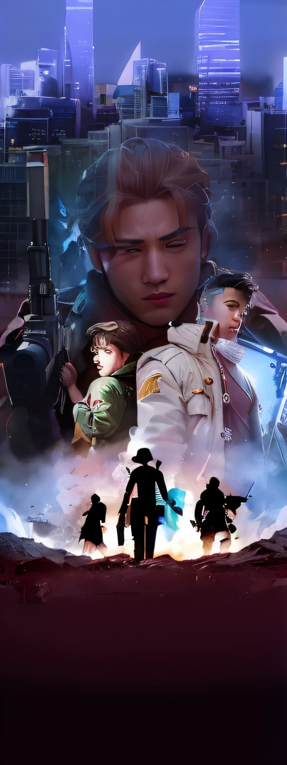 In the daytime,A man with a gun,Boy student,Cool boys,There are also posters of a group of people, Bright city atmosphere,Realistic,Bright,morden style,复杂,highly detailed,((nipple play)), (真实感:1.5), (Complex symmetrical war painting:0.5),(highdetailskin:1.2), 8K UHD,Soft lighting, High quality, filmgrain, Fujifilm XT3