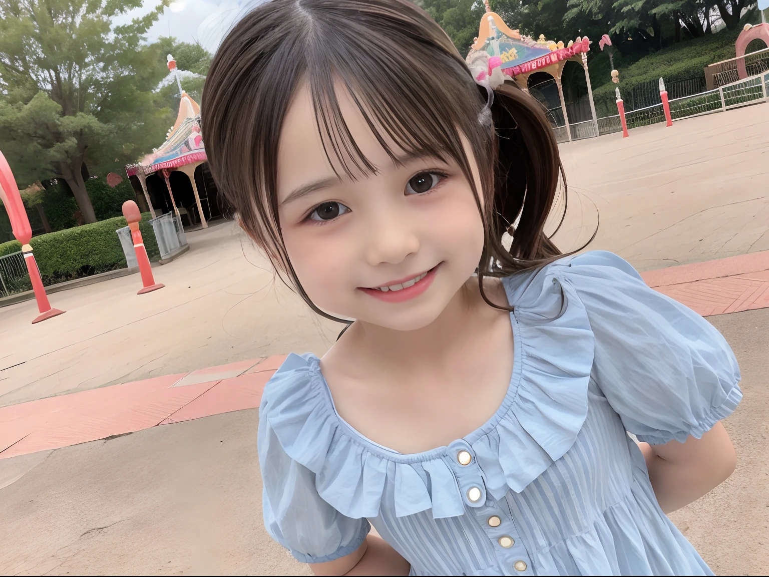 Japanese,Beautiful 6 ,Baby Facedy image、Ultra-flat chest:1.85、Ultra short height、An innocent smile、Flat Chestのクローズアップ、Flat Chest:1.85、cute,Primary school stude apron、Summer clothes、So small and so young、On the bed:1.85、She has her arms open wide waiting for a hug:1.85、sunday morning