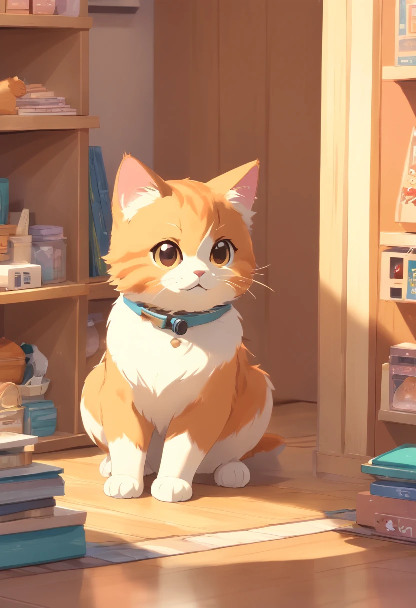Cute Isometric Cat Emoji, Tuxedo Jack, calico cat, Hairy and cute, Pet Shop Background, Soft and muted colors, 3D Icon Clay Rendering, Spring: 120mm, 3D Blender Rendering, trending on polycount, Modular constructivism, Orange background, physically-based renderingt, The kitten in the center raises its hand,(((((Embarrassing)))))