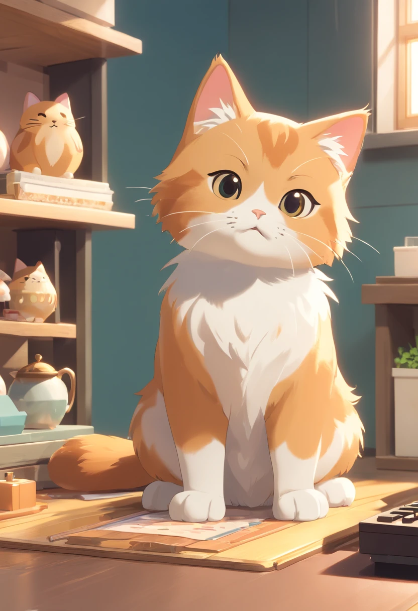 Cute Isometric Cat Emoji, Tuxedo Jack, calico cat, Hairy and cute, Pet Shop Background, Soft and muted colors, 3D Icon Clay Rendering, Spring: 120mm, 3D Blender Rendering, trending on polycount, Modular constructivism, Orange background, physically-based renderingt, The kitten in the center raises its hand,(((((Embarrassing)))))