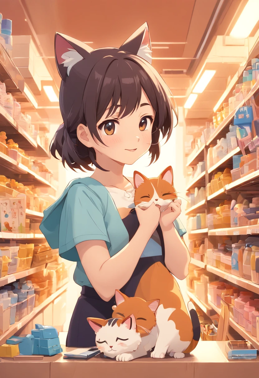 Cute Isometric Cat Emoji, Tuxedo Jack, calico cat, Hairy and cute, Pet Shop Background, Soft and muted colors, 3D Icon Clay Rendering, Spring: 120mm, 3D Blender Rendering, trending on polycount, Modular constructivism, Orange background, physically-based renderingt, The kitten in the center raises its hand,(((((Embarrassing))))),((No need for humans))