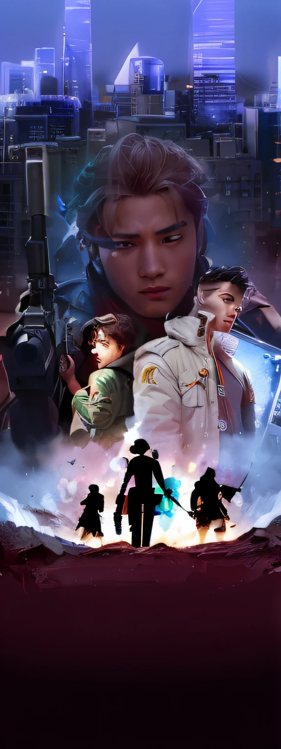 In the daytime,A man with a gun,Boy student,Cool boys,There are also posters of a group of people, Bright city atmosphere,Realistic,Bright,morden style,复杂,highly detailed,((nipple play)), (真实感:1.5), (Complex symmetrical war painting:0.5),(highdetailskin:1.2), 8K UHD,Soft lighting, High quality, filmgrain, Fujifilm XT3