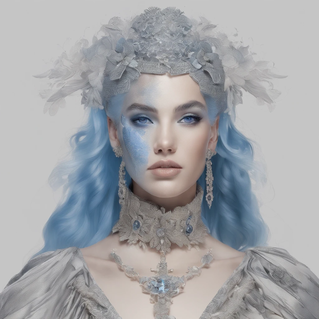 to the left side of the face，Dark tones，Off-white blue tones，One-eyed patch，apathy，Less royal girl，Advancedsense，8K，The details are in place，light and shadow effect