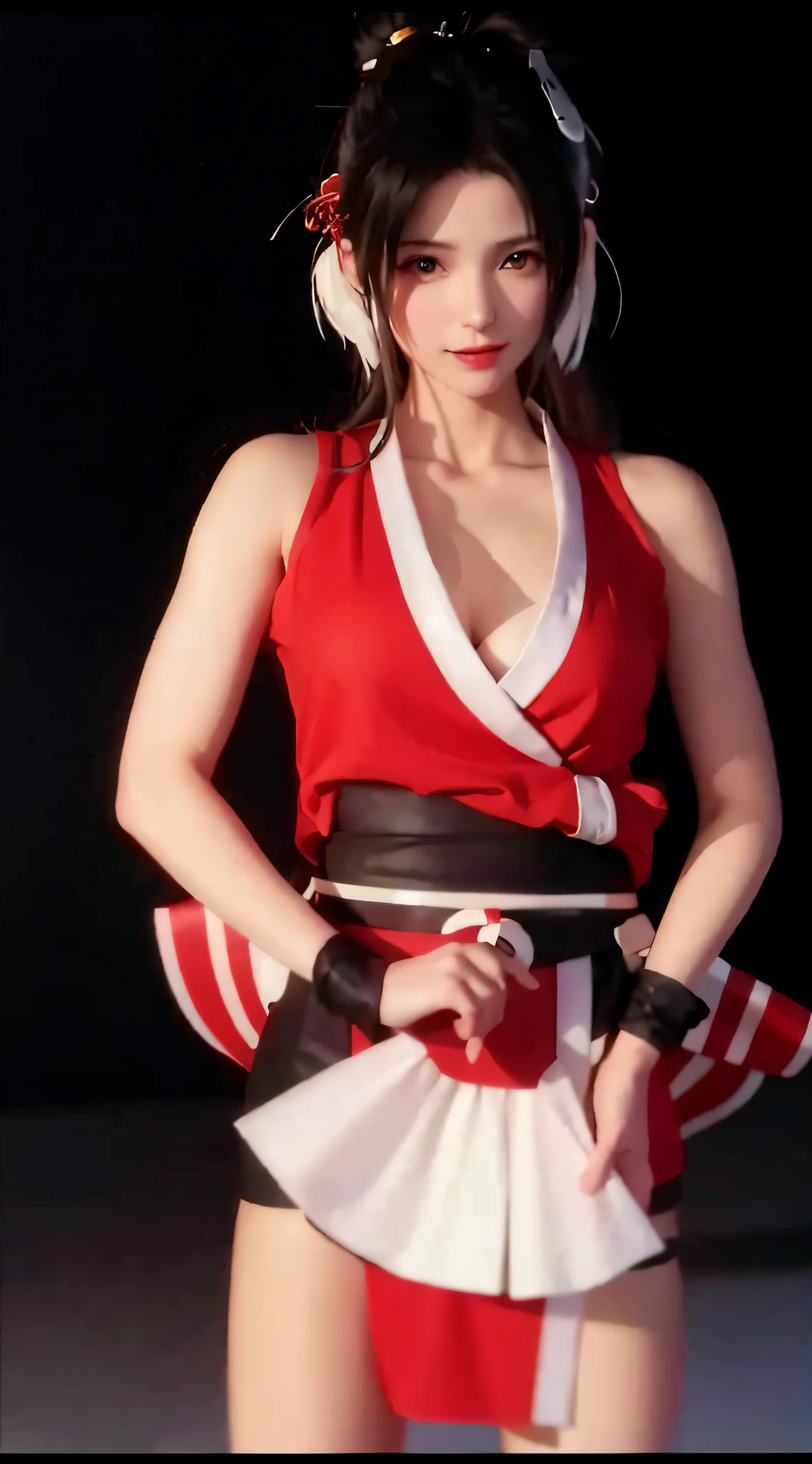 Dressed in red and white,Alafi held a fan in his hand, mai shiranui, yoko matsugane as mai shiranui, ff Tifa, alluring tipha lockhart portrait, Tifa Lockhart, Tifa Lockhart with white hair, akali from league of legends, Irelia from League of Legends, Charming Tifa Lockheart, tifa lockheart