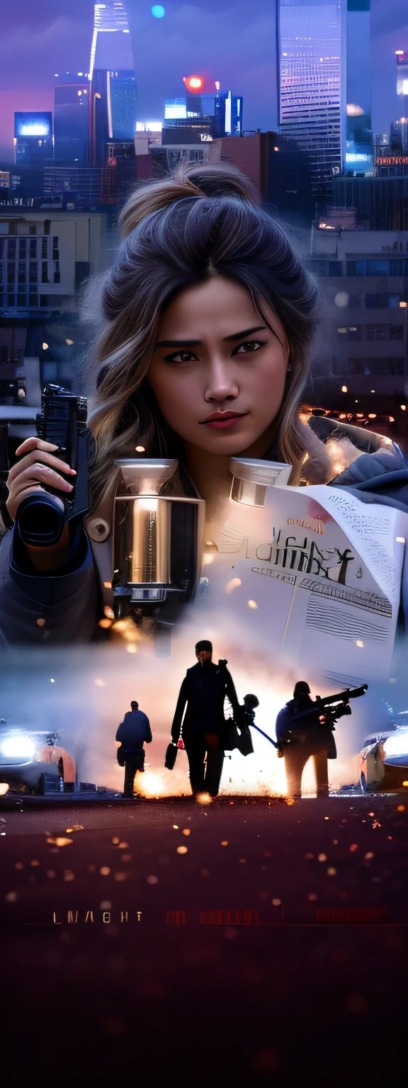 In the daytime，Poster of a man with a gun and a group of people, Bright city atmosphere,Realistic，Bright，morden style，复杂，highly  detailed，（（cinematic ligh））， （真实感：1.5）， （Complex symmetrical war painting：0.5），（highdetailskin：1.2）， 8K  UHD，Soft lighting， High quality， filmgrain， Fujifilm XT3