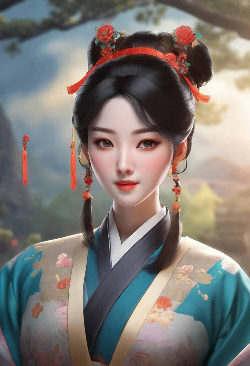 ute chinese historical girl with high black bun hair manhwa style illustratrion front