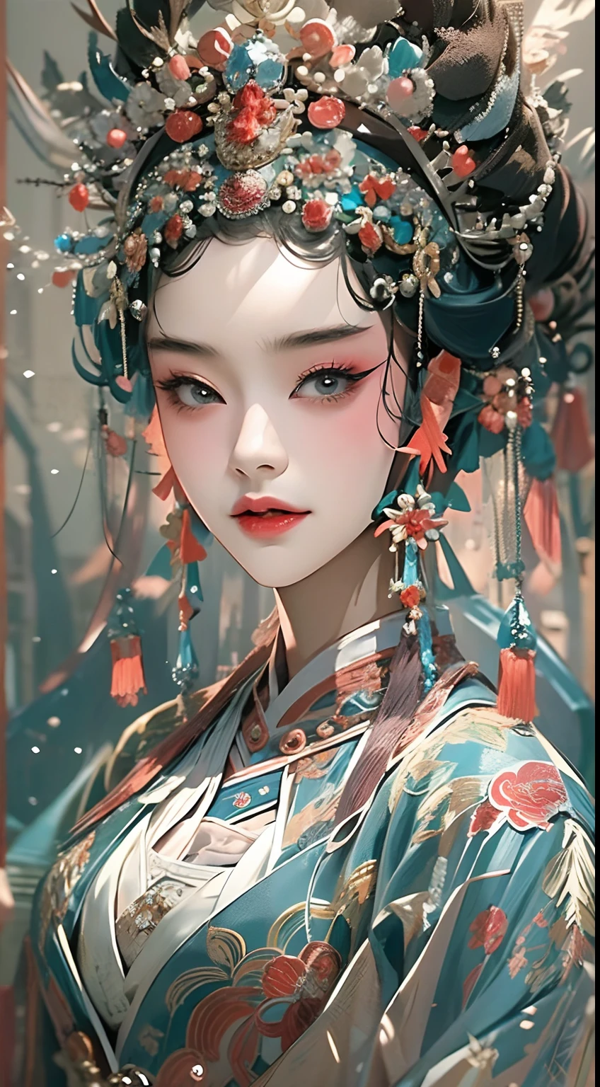 Best picture quality， tmasterpiece， 超高分辨率， （Fidelity：1.4）， photore，Masterpiece, Best quality, Masterpiece, Best quality, 1girll, Flowing costumes，Bigchest，beijing opera,tchibi