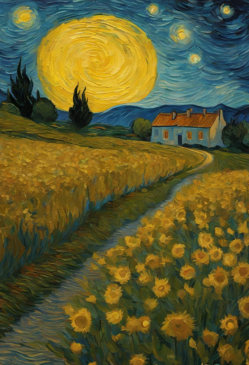Make a version of van gogh girrasois with good quality, estilo noite estrelada de van gogh