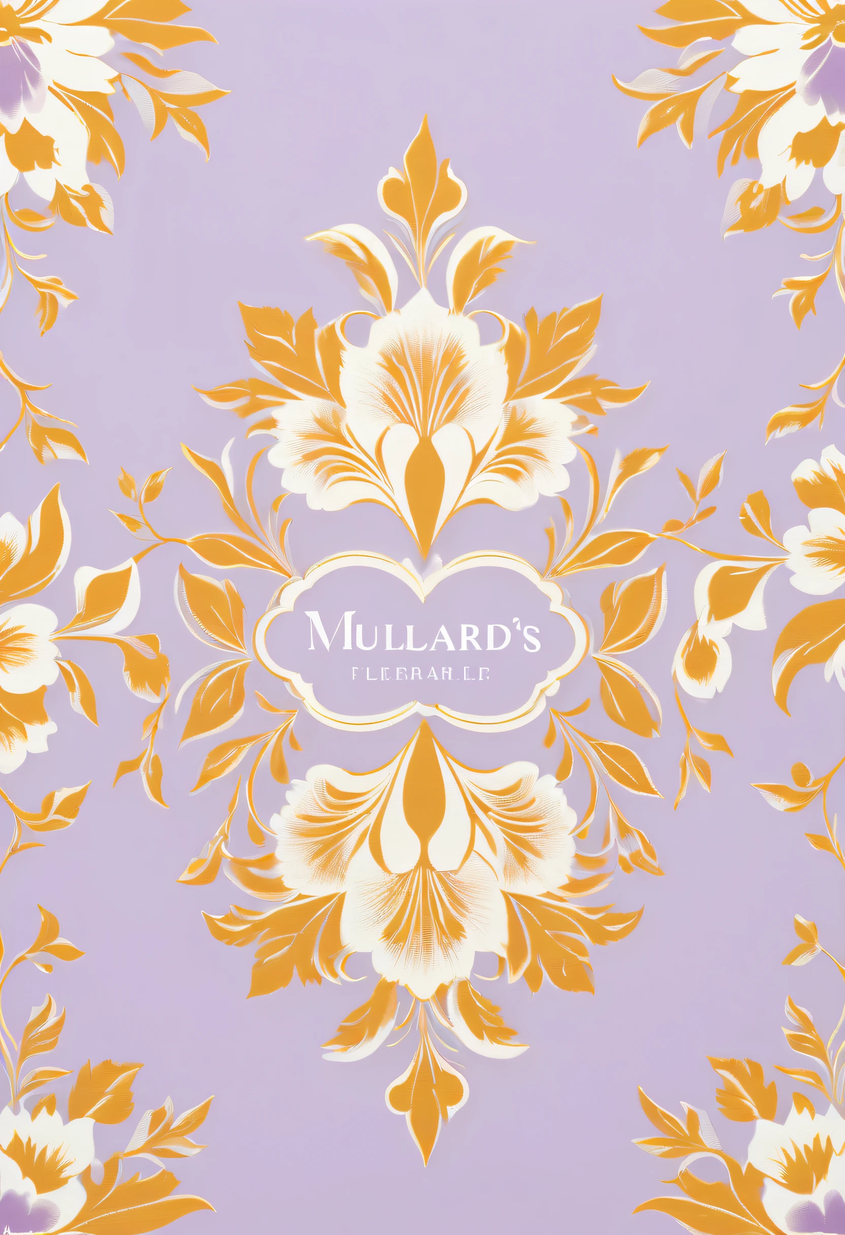 White background with mullard's fleur charlotte Screen printing in the middle，in the style of light violet and light amber,lo-fi aesthetics, combining natural and man-made elements,patrick demarchelier, eye-catching logo