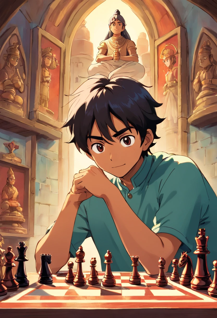 Indian Man Playing Chess In Anime Shounen