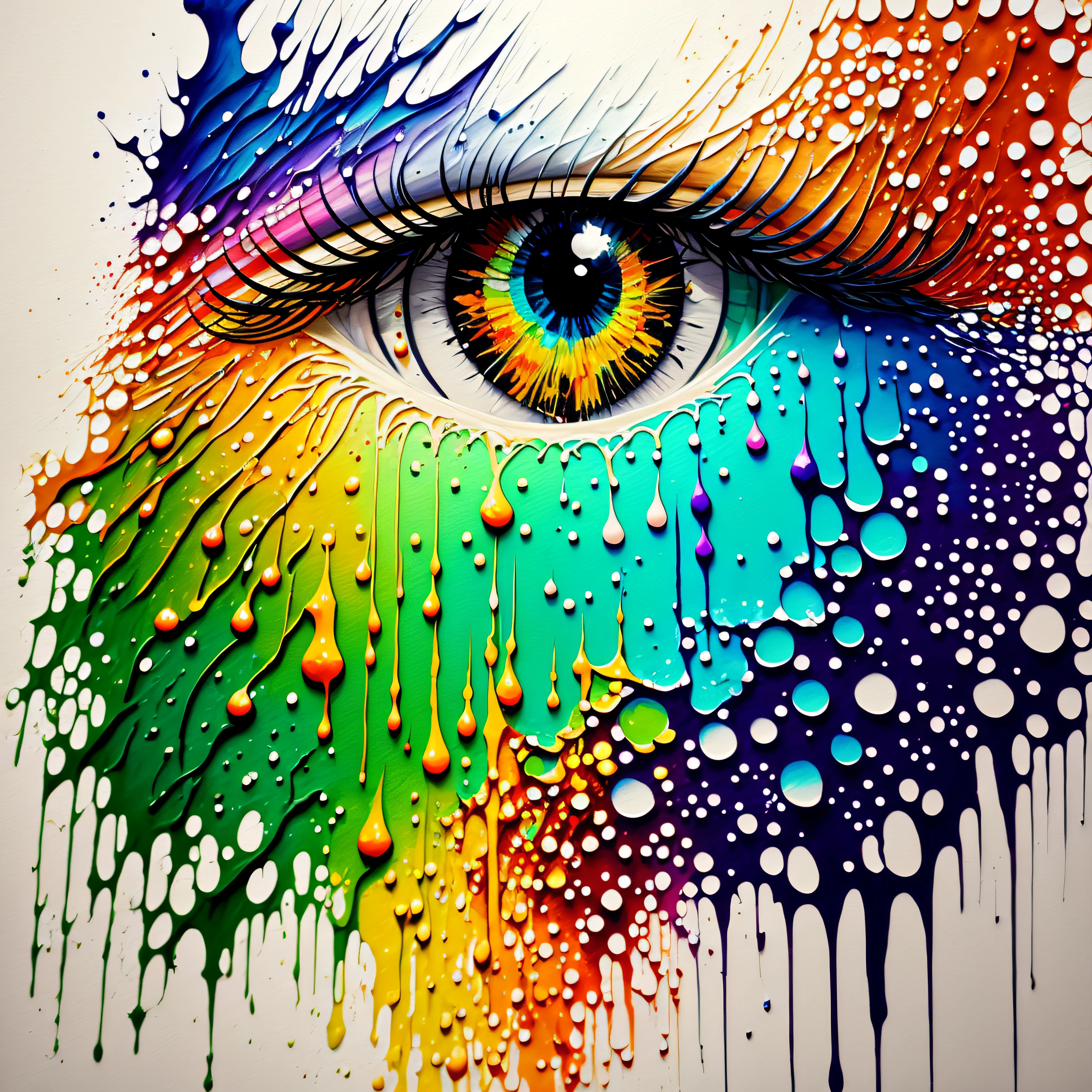 Radiant creations of rainbow eyes, with recycled paper, art painting, with abstract color brush strokes, with multicolor paint splashes, Creative art