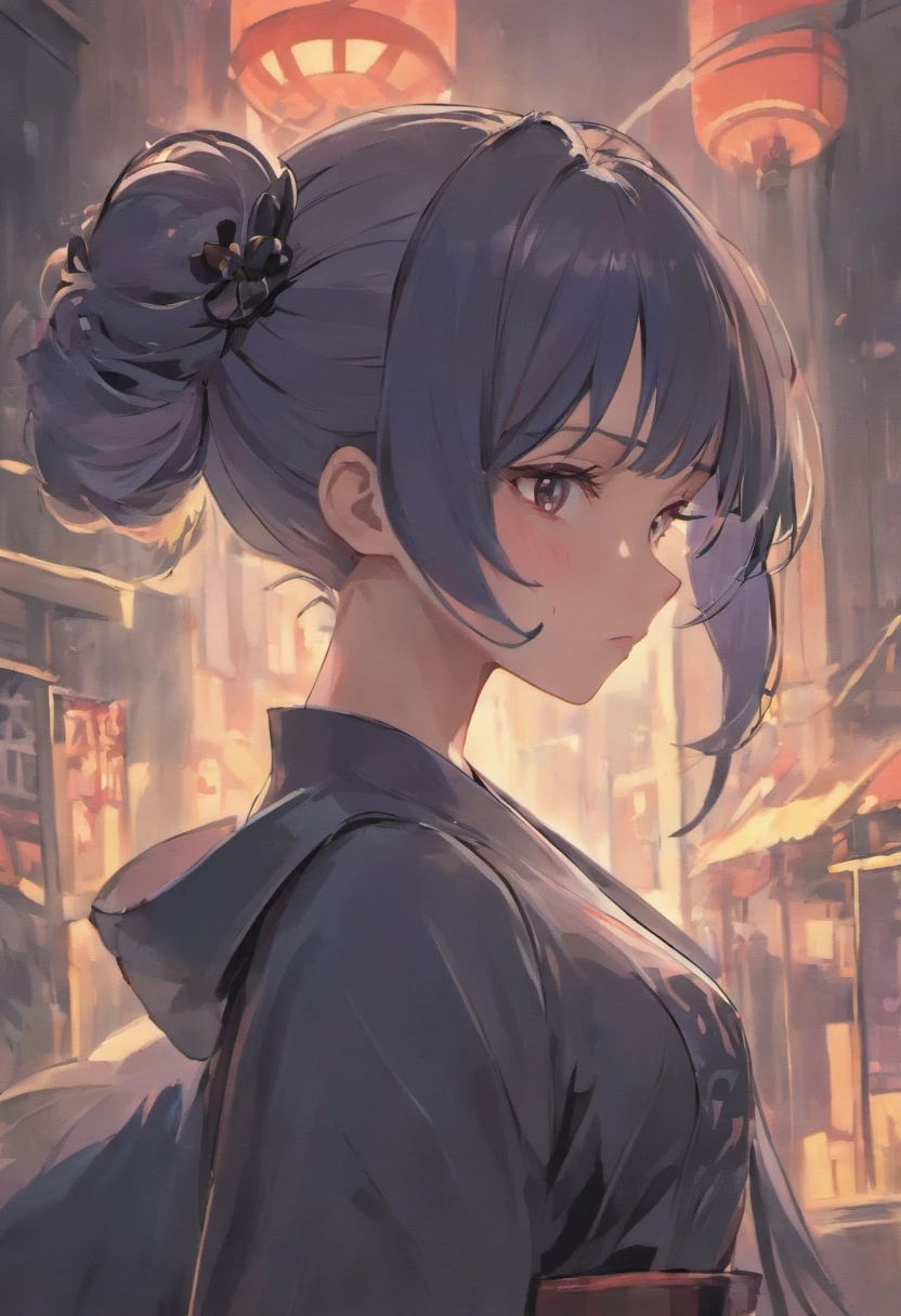 a close up of a person with black high bun hair,  artwork in the style of guweiz, beautiful character painting, by Yang J, white-haired, guweiz on pixiv artstation, anime character