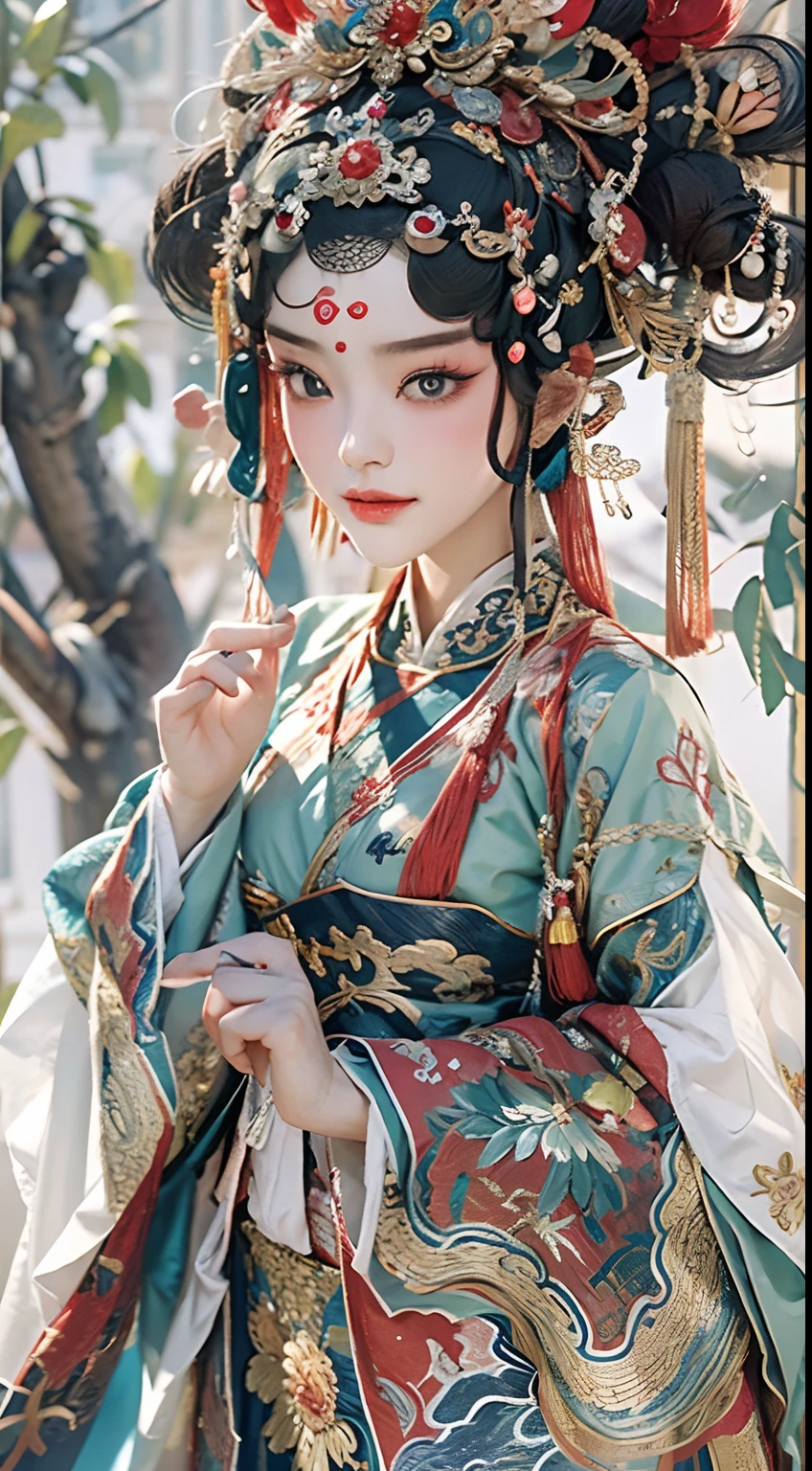 Best picture quality， tmasterpiece， 超高分辨率， （Fidelity：1.4）， photore，Masterpiece, Best quality, Masterpiece, Best quality, 1girll, Flowing costumes，Bigchest，beijing opera,tchibi