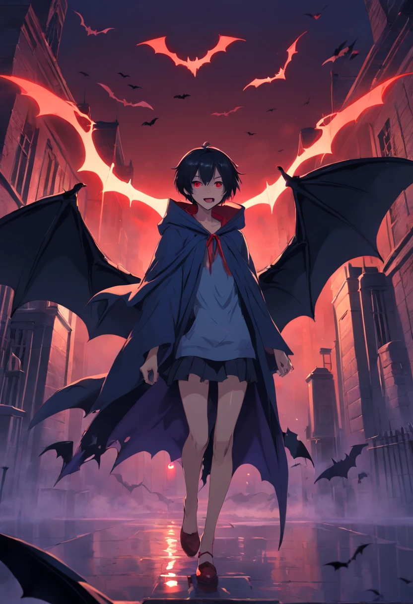 1 Vampires, Dark, (Male), Rotten skin is pale, Sharp fangs, Red eyes, (Blood dripping from the mouth:1.2), Strong gaze, Flowing black hair,Gnawing on the human body (hooded cloaks:1.1), Moonlight, gothic environment, Shadows, Mist, (Bat wings:1.3), (Bat swarm:1.4), Ancient castle, Vampire fangs, (Pale moonlight:1.1), (Transformation:1.2), (bloodthirsty:1.3), (Fangs pierce the skin:1.2), (Splashing blood:1.1), Vampire bites, (creepy atmosphera:1.1), (eerie silence:1.1), Bats fly, Night, elegant, mysterious.