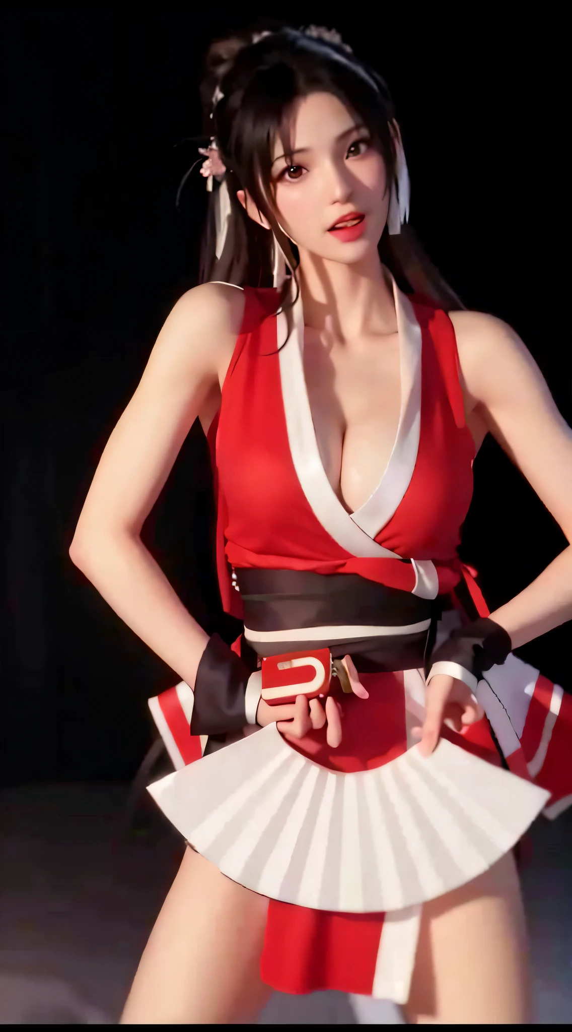 Dressed in red and white,Alafi held a fan in his hand, mai shiranui, yoko matsugane as mai shiranui, ff Tifa, alluring tipha lockhart portrait, Tifa Lockhart, Tifa Lockhart with white hair, akali from league of legends, Irelia from League of Legends, Charming Tifa Lockheart, tifa lockheart