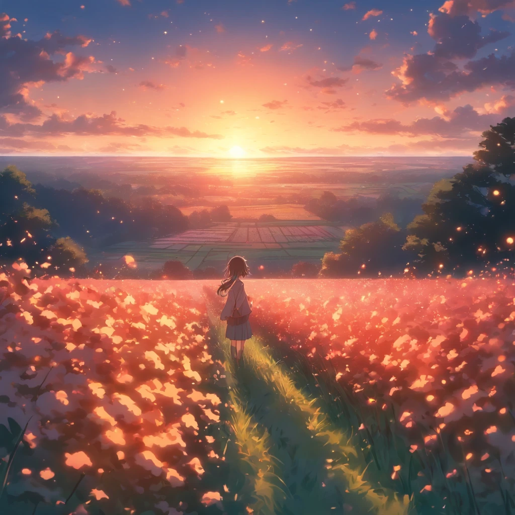 cotton field, droneshot, [vibrant colors], [wide angle view], [highres], [sunset lighting], [cinematic], [soft focus], [ethereal atmosphere], [fine art], [surreal], [dreamlike], [serene], [minimalist], [subtle textures], [abstract], [silhouettes], [harmony], [graceful], [tranquility], [endless horizon], [gentle breeze], [rustling leaves], [golden hour], [serene silence], [timelessness]
