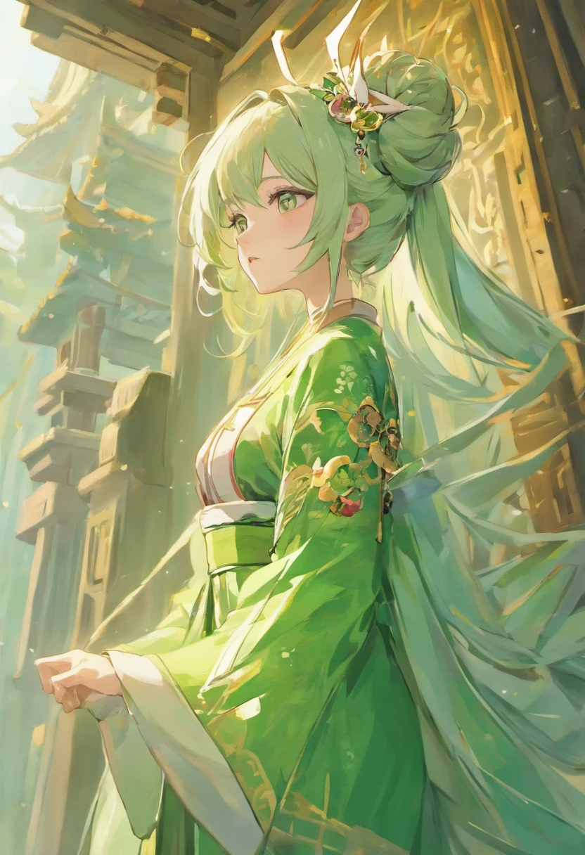 a close up of a woman in a green and white dress, palace , a girl in hanfu, beautiful character painting, white hanfu, wearing ancient chinese clothes, hanfu, bun black hair and long robes, artwork in the style of guweiz, a beautiful fantasy empress, traditional chinese clothing, chinese girl, ancient chinese princess, chinese costume, guweiz