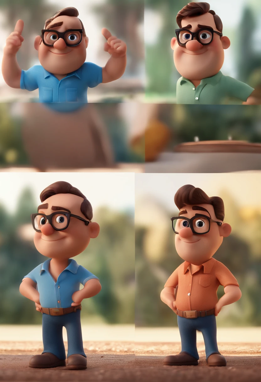 Cartoon character of a man with black glasses and a blue shirt, animation character, Caractere estilizado, animation style rendering, 3D estilizado, Arnold Maya render, 3 d render stylized, toon render keyshot, Personagem 3D, Personagem 3D, 3d rendering stylized, 3 d character render, personagem de desenho animado, Personagem de close up, Pose de personagem,  (Estilo Pixar) (master part:1.2) (Bokeh) (best quality) (pele detalhada) (textura detalhada) (8k) (argila) (Cinematic lighting) (foco nítido