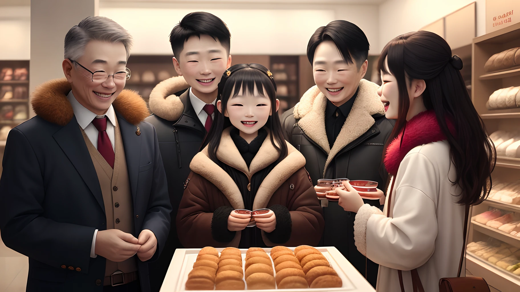 They were all happy，Because Dad's furs sell so well，He had the money to buy them such a beautiful gift。