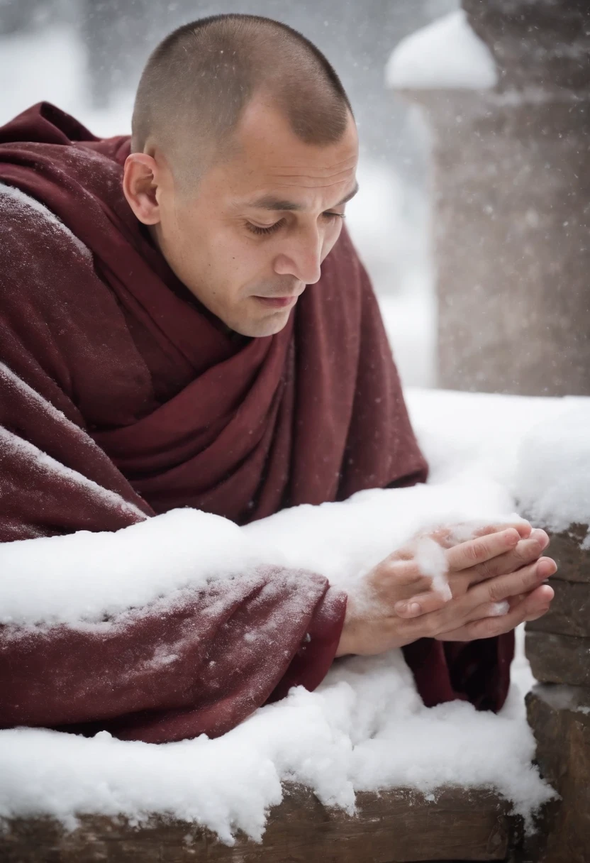 Monks，Back Shadow，Vast snow，had his hands folded