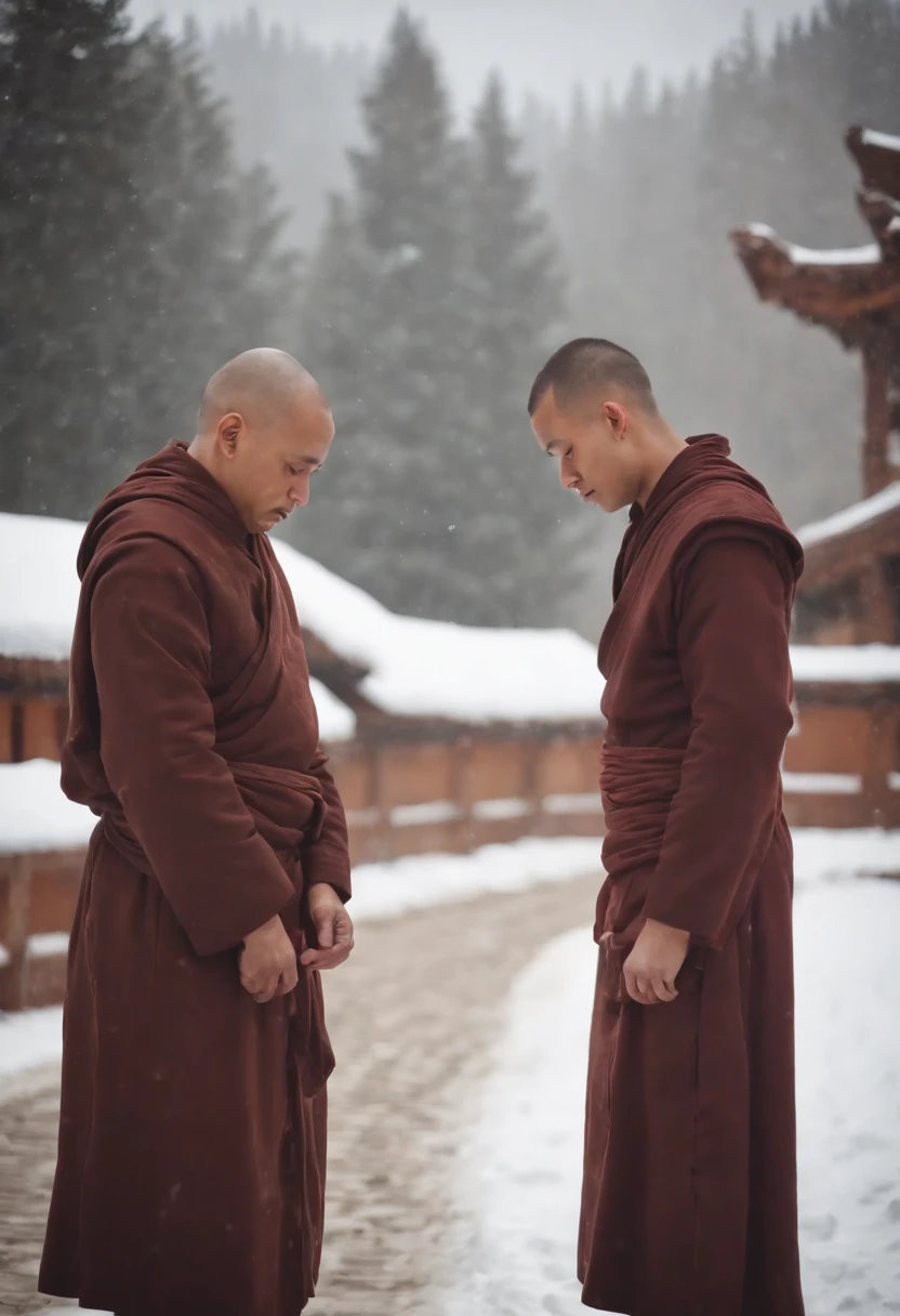 Monks，Back Shadow，Vast snow，had his hands folded