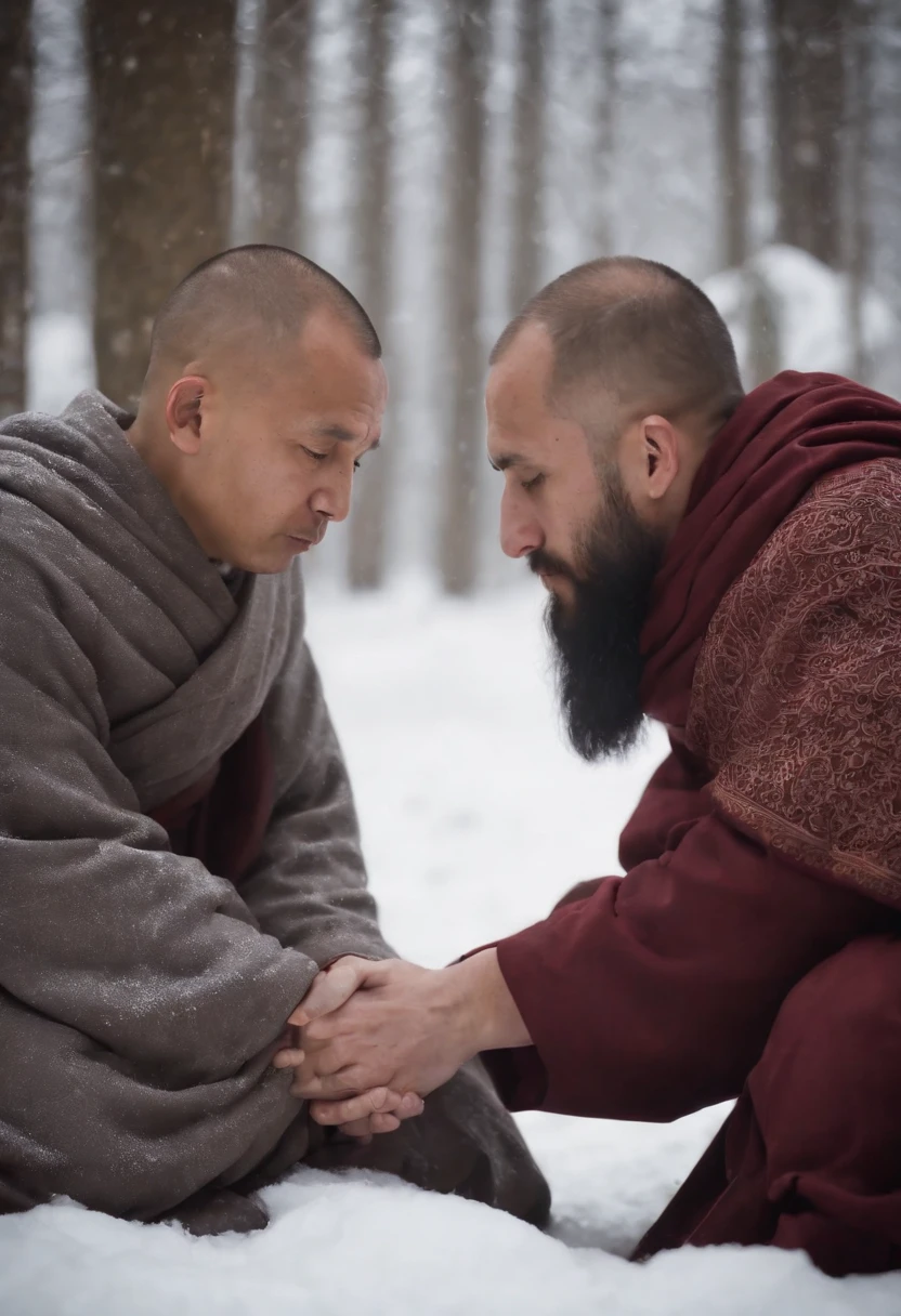 Monks,Back Shadow,Vast snow,had his hands folded