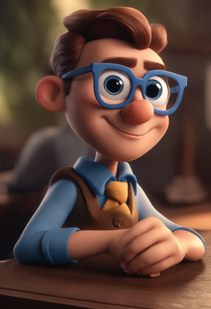 Cartoon character of a man with black glasses and a blue shirt, animation character, Caractere estilizado, animation style rendering, 3D estilizado, Arnold Maya render, 3 d render stylized, toon render keyshot, Personagem 3D, Personagem 3D, 3d rendering stylized, 3 d character render, personagem de desenho animado, Personagem de close up, Pose de personagem, (Estilo Pixar) (master part:1.2) (Bokeh) (best quality) (pele detalhada) (textura detalhada) (8k) (argila) (Cinematic lighting) (foco nítido