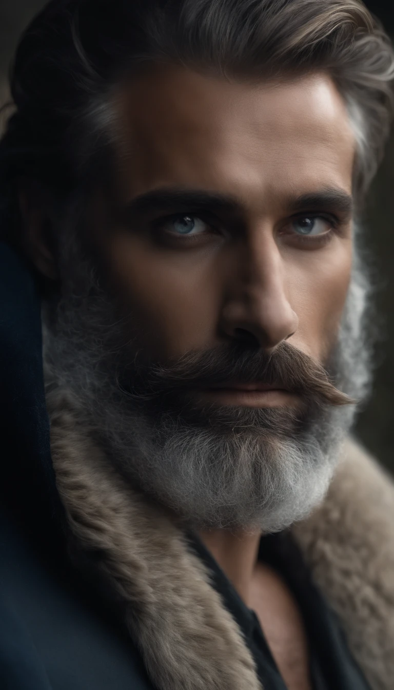 (the best quality,8k,Realstic),bel homme,Barbe abondante,macho,yeux bleus,cheveux bruns,leger surpoid, french, chauve