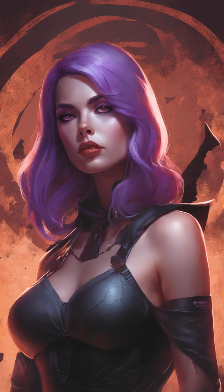 Close-up portrait of woman in costume with purple hair and bright purple eyes, Calabaza verde brillante, Lois van Baarle y Rossdrew, Artgerm y Lois van Baarle, Artgerm y Rossdrew, RossDrew Vibrante Caricatura, A beautiful succubus, Estilo Ross Tran, RossDrawS 2. 5, inspirado por Ross Tran, Estilo de arte de Halloween, Artgerm muy detallado
