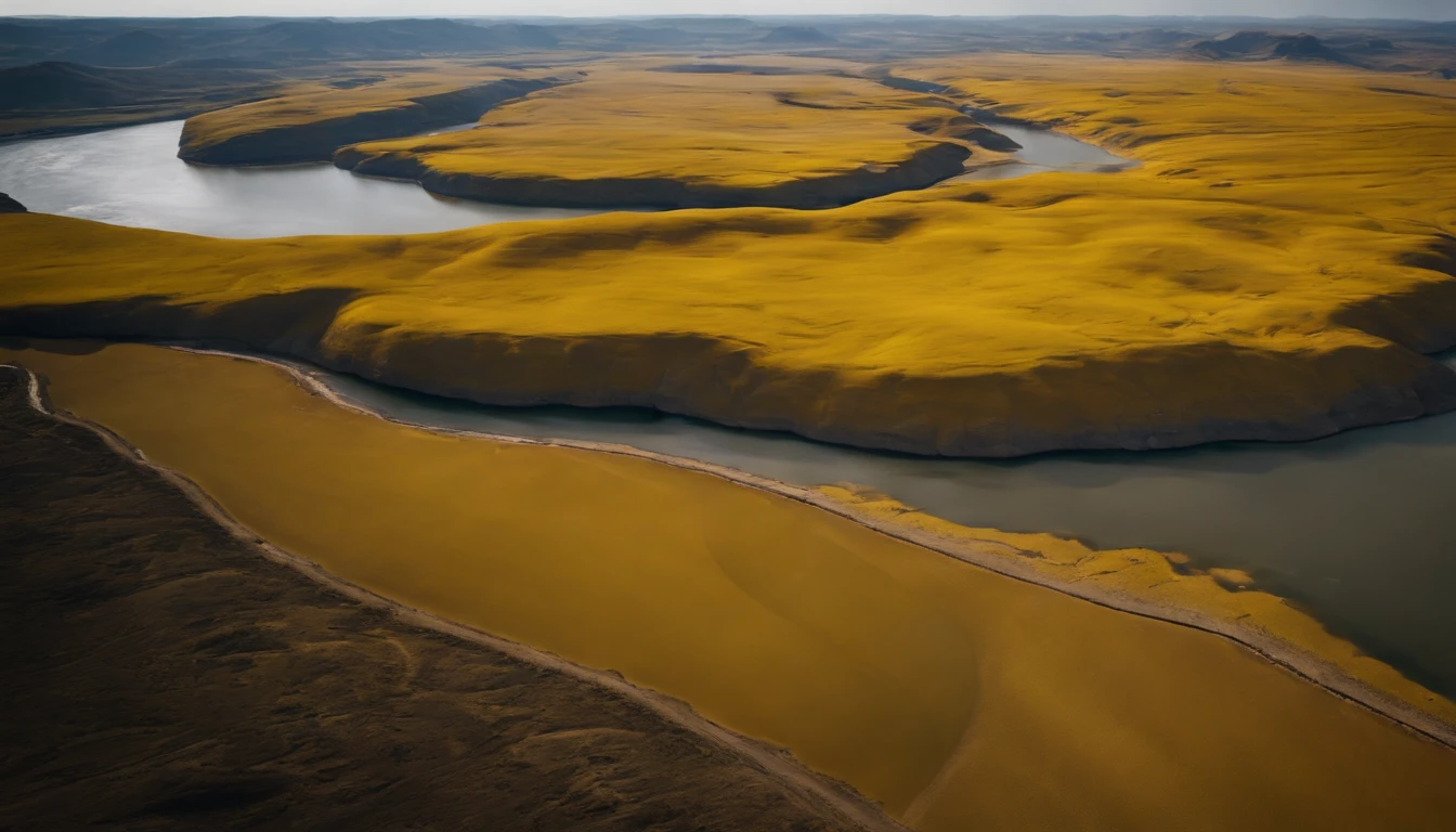 aerial shot，Yellow River water，Impact rocks