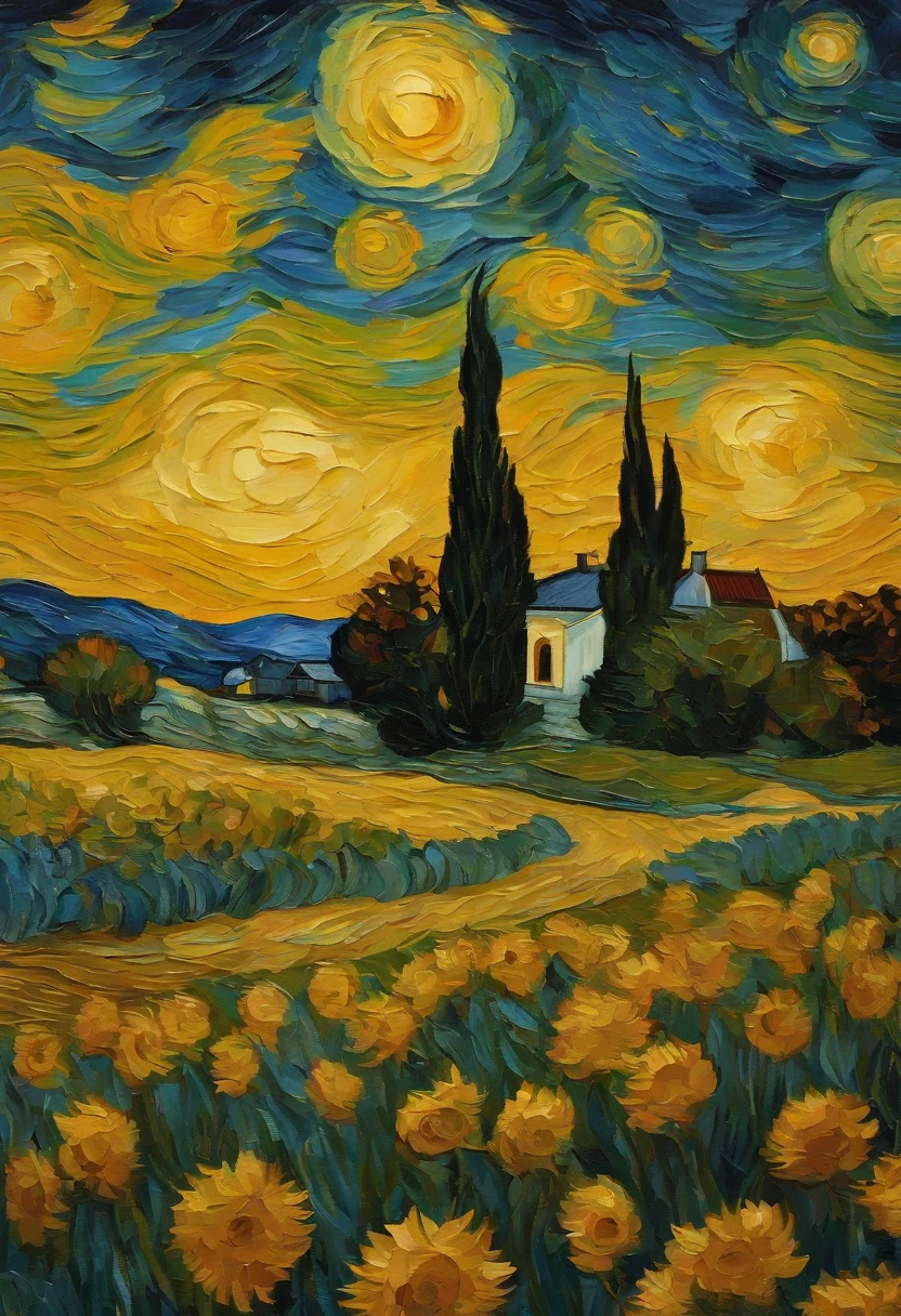 Make a version of van gogh girrasois with good quality, estilo noite estrelada de van gogh