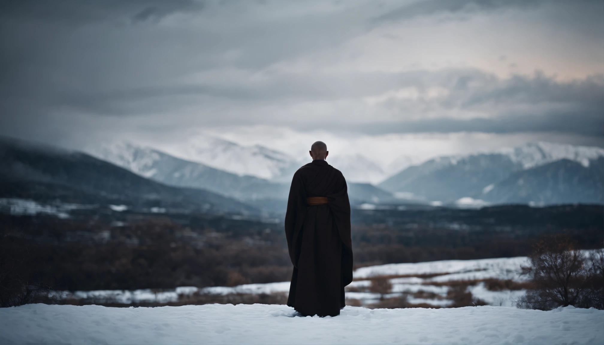 Monks，Back Shadow，snowfield，had his hands folded