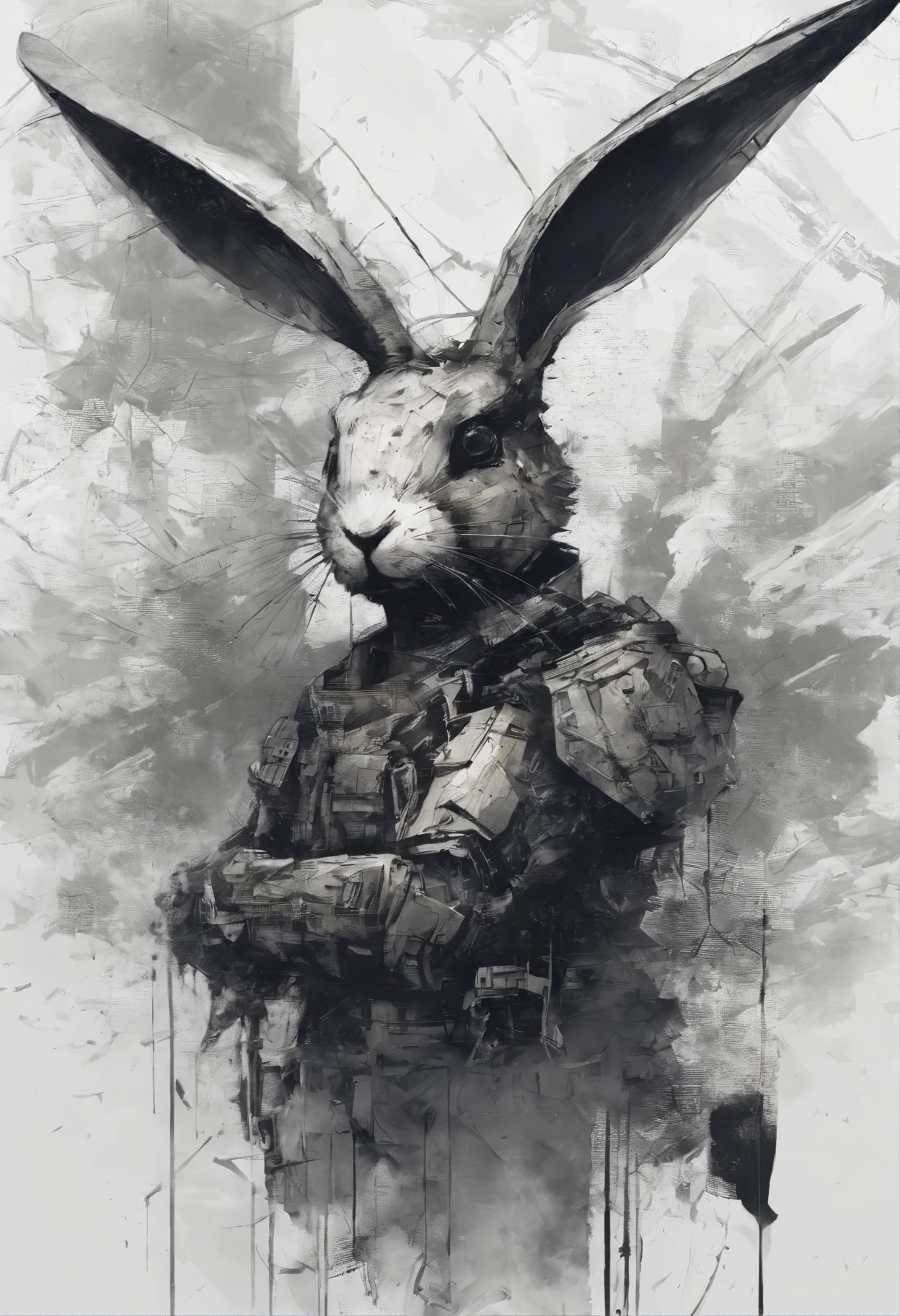 Perfect centralization, rabbits (Franco)De Downey, Standing position, abstract beauty, centre, Looking at the camera, Facing the camera, nearing perfection, Dynamic, highly  detailed, Liso, foco nítido, 8K, high definition resolution, illustration, art by Carne Griffiths and Wadim Kashin, white backgrounid