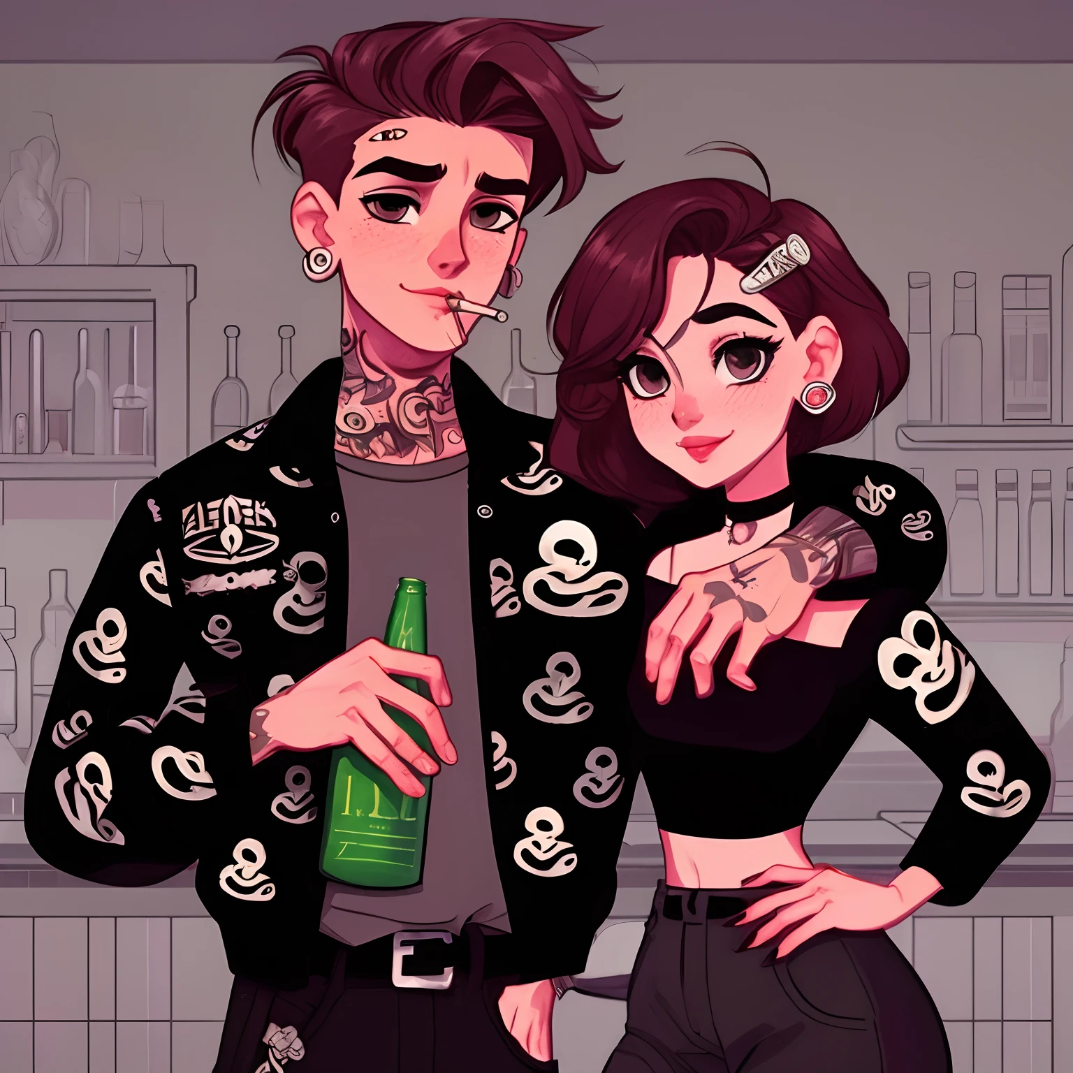 casal de anime fumando um cigarro e fumando uma cerveja, estilo de arte loish, Jazza e Rossdraw, estilo de arte dos desenhos animados, Arte no estilo de Guweiz, arte dos desenhos animados, retrato de alta qualidade, Rossdraw e Jazza, Loish e Ross Tran, loish e wlop, epic art style, rob rey and kentarõ miura style