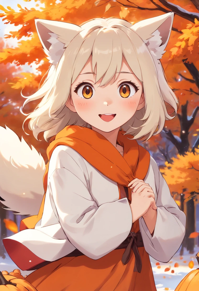 (Best quality,Realistic:1.37),snow fox in Halloween costume,Detailed fur,Happy expression,Vivid colors,Studio lighting,playful pose,Autumn background,Soft lighting,Bokeh,Portrait style,cute cute