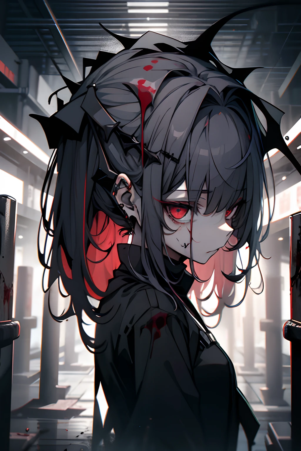 Cinematic Lighting 1 Enigmatic Girl, Masterpiece, Utmost Quality, Official Artwork, Exceedingly Detailed CG Unity 8k Wallpaper, Menacing Eyes, Cursed Puppet, Decayed Psychiatric Hospital, Sinister Shroud of Darkness, Blood-Soaked Color Scheme, Ripped Clothing, ((Horror-themed Environment))