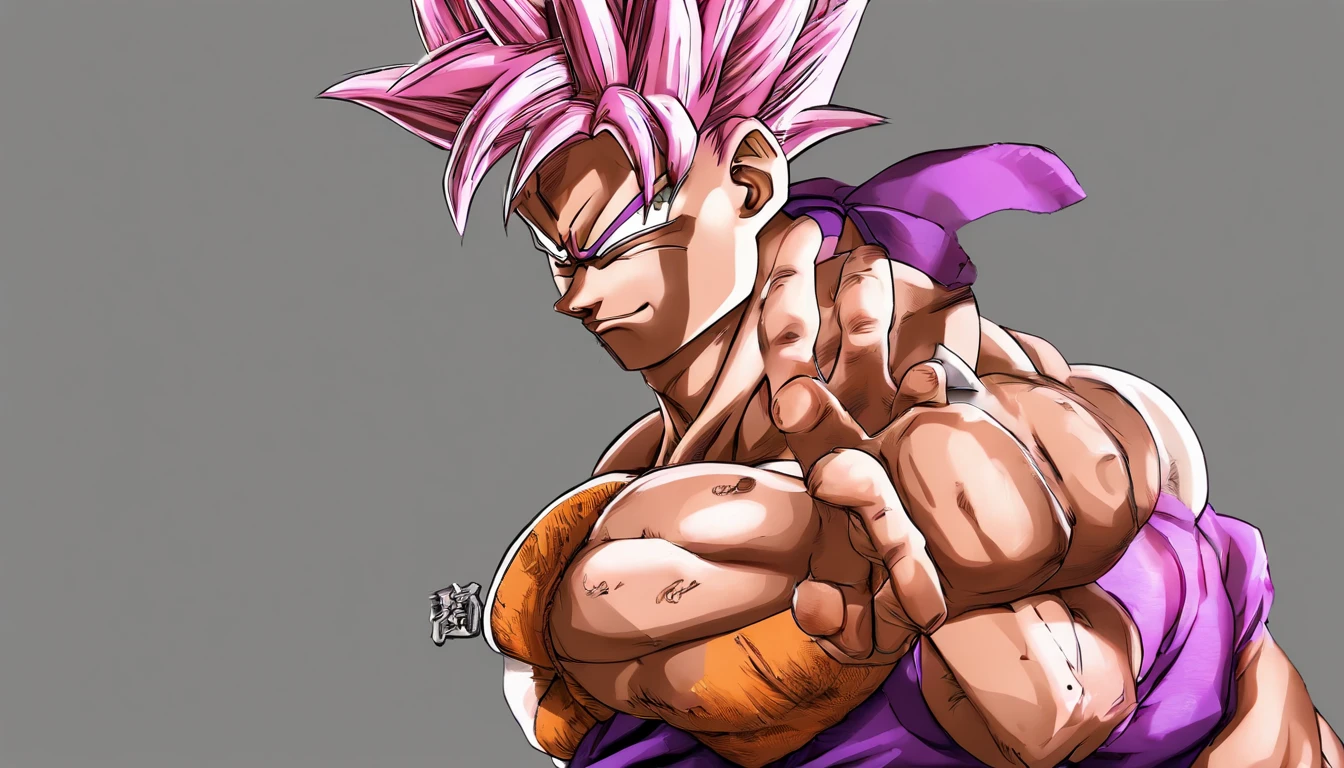 um close up de um personagem de desenho animado em uma roupa roxa, Personagem Dragonball, Orgulhoso Onion Hybrid Thanos, pink iconic character, arte conceitual de dragon ball, pose mais forte, Akiri Toriyama, saggy purple robes, imagem anime gelbooru, Anime de blob, Toei, Danbooru, Imperador do universo conhecido, postura poderosa, thicc, dentro de um shopping center