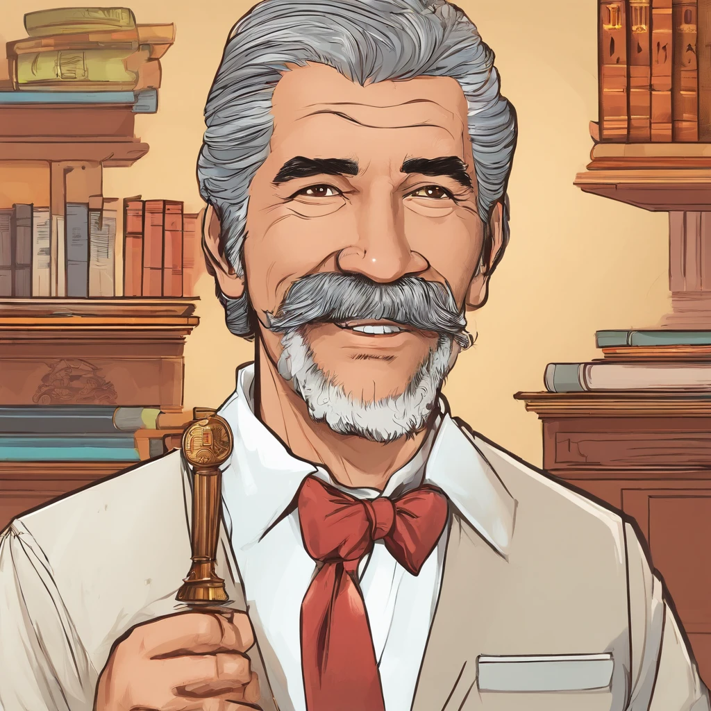(um homem rico de 65 anos, com cabelo de sal e pimenta, barba e bigode proeminentes, um estudioso experiente). - (best quality,4k,8k,Altas,master part:1.2), ultra-detalhado, (Realistic,fotorrealista,photo-realistic:1.37) -Retratos, Estudo de Personagem, cavalheiro maduro, professor-like, sofisticado - rico, ambiente luxuoso, Opulent mansion, antique furnitures, Grande Biblioteca - Lendo um Livro, segurando uma lupa, wearing a classic suit, with cufflinks - wise and intelligent expression, deep concentration, sobrancelhas franzidas - paleta de cores quentes, com tons terrosos, detalhes dourados, and soft lighting