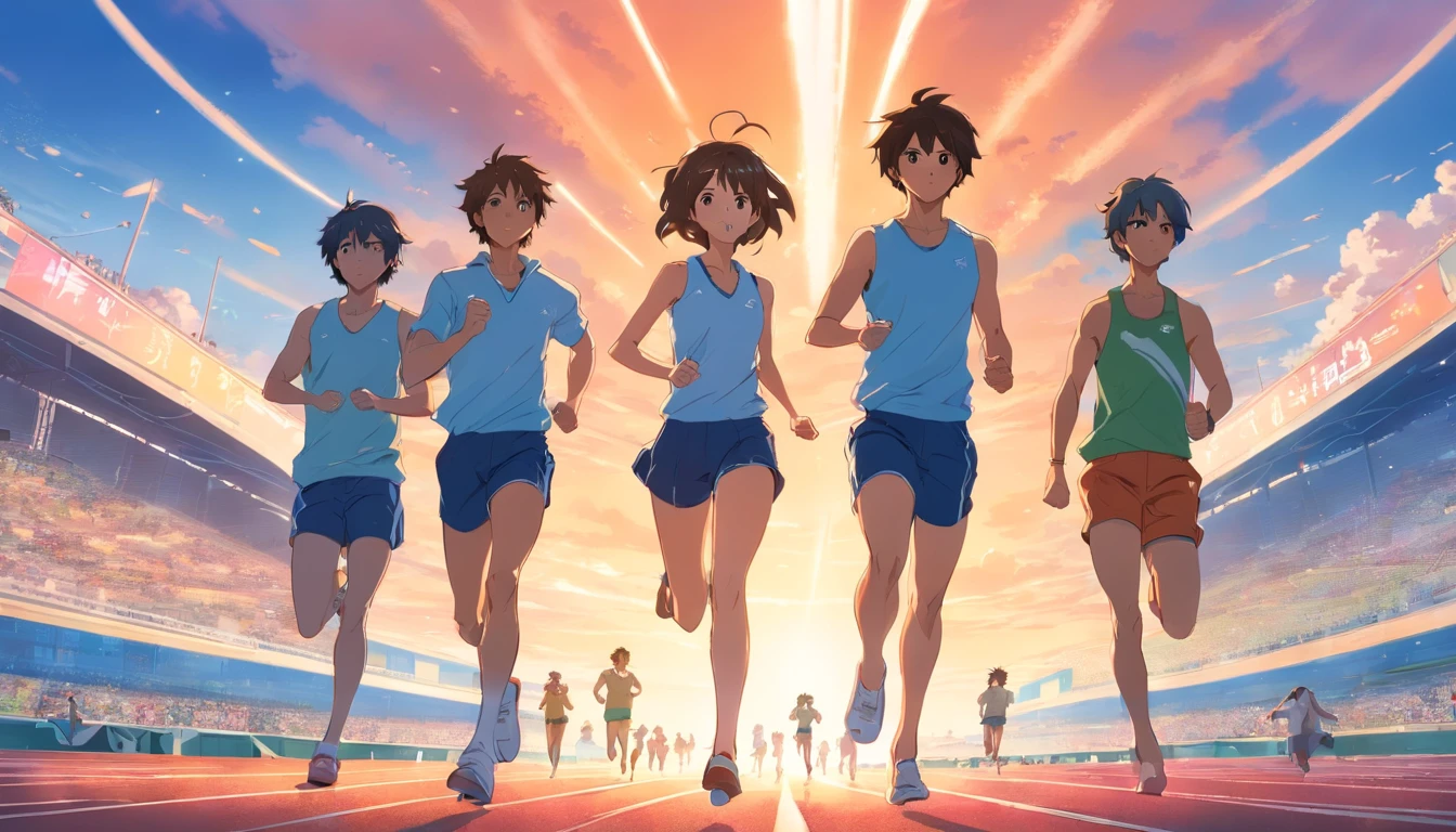Equipe de treinamento de corrida, com 4 pessoas sendo 3 homens e 1 mulher.
