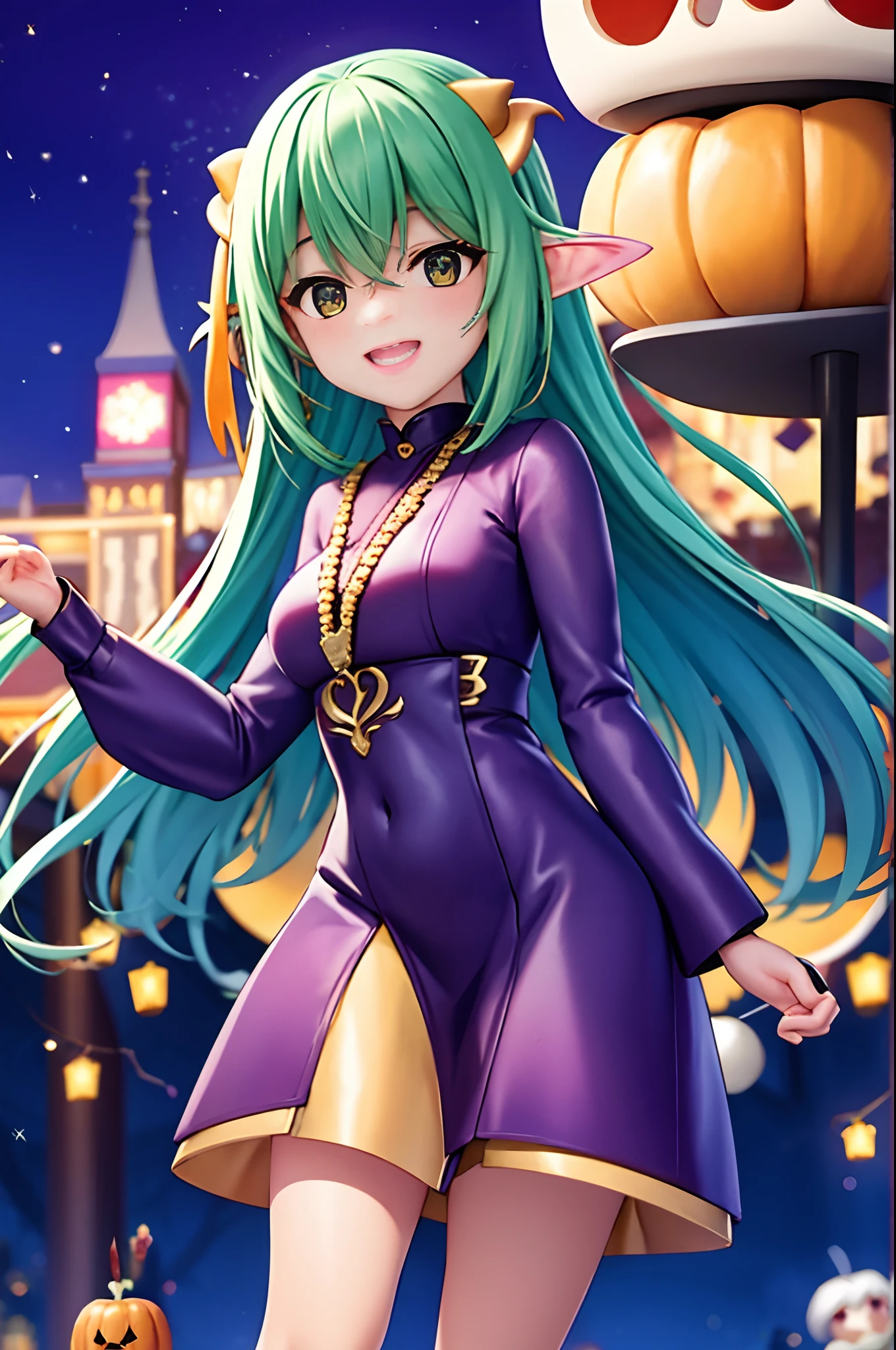 Dressed as a succubus。20-year-old woman enjoying halloween。With beautiful eyes、There is a deep knowledge and warmth in his eyes。Soft hair fluttering in the wind、I try to dance gracefully。Her skin is smooth and、Has a healthy glow。Its existence is、Beautify the entire space、a person々Bringing joy and excitement to。Women enjoying Halloween、With passion and creativity for fantastic worlds,、By enjoying self-expression in attractive costumes、It has a mysterious atmosphere。She、Use colorful makeup and elaborate outfit ideas、Other Persons々Surprise、You can put a smile on your face、People around the night festival々々Engaging and fun energy。She immersed herself in the magical atmosphere of Halloween、Through trick-or-treating support and fun interactions with friends、They are enjoying this special day with all their hearts。