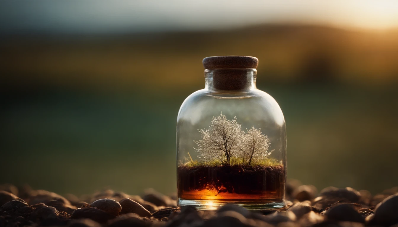 glass bottle，There is soil in it，