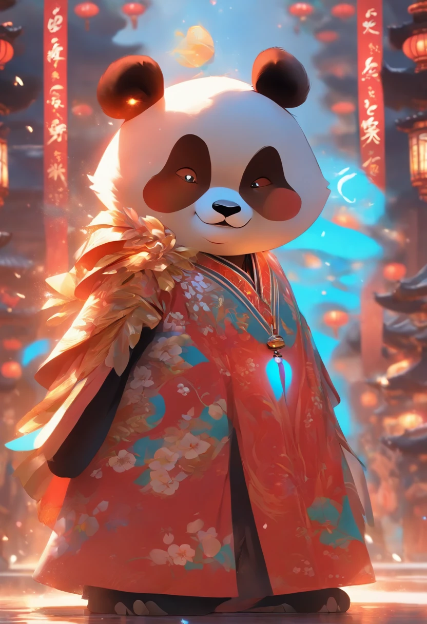 Cute animal anthropomorphism,A panda(The head of an animal),Dressed in a gorgeous Peking Opera costume and martial arts pants,Stand on stage and perform,Lovely drawing style,(Cinematic lighting1.6),Golden ratio composition,the right proportions,hyper-high detail,8K,bust