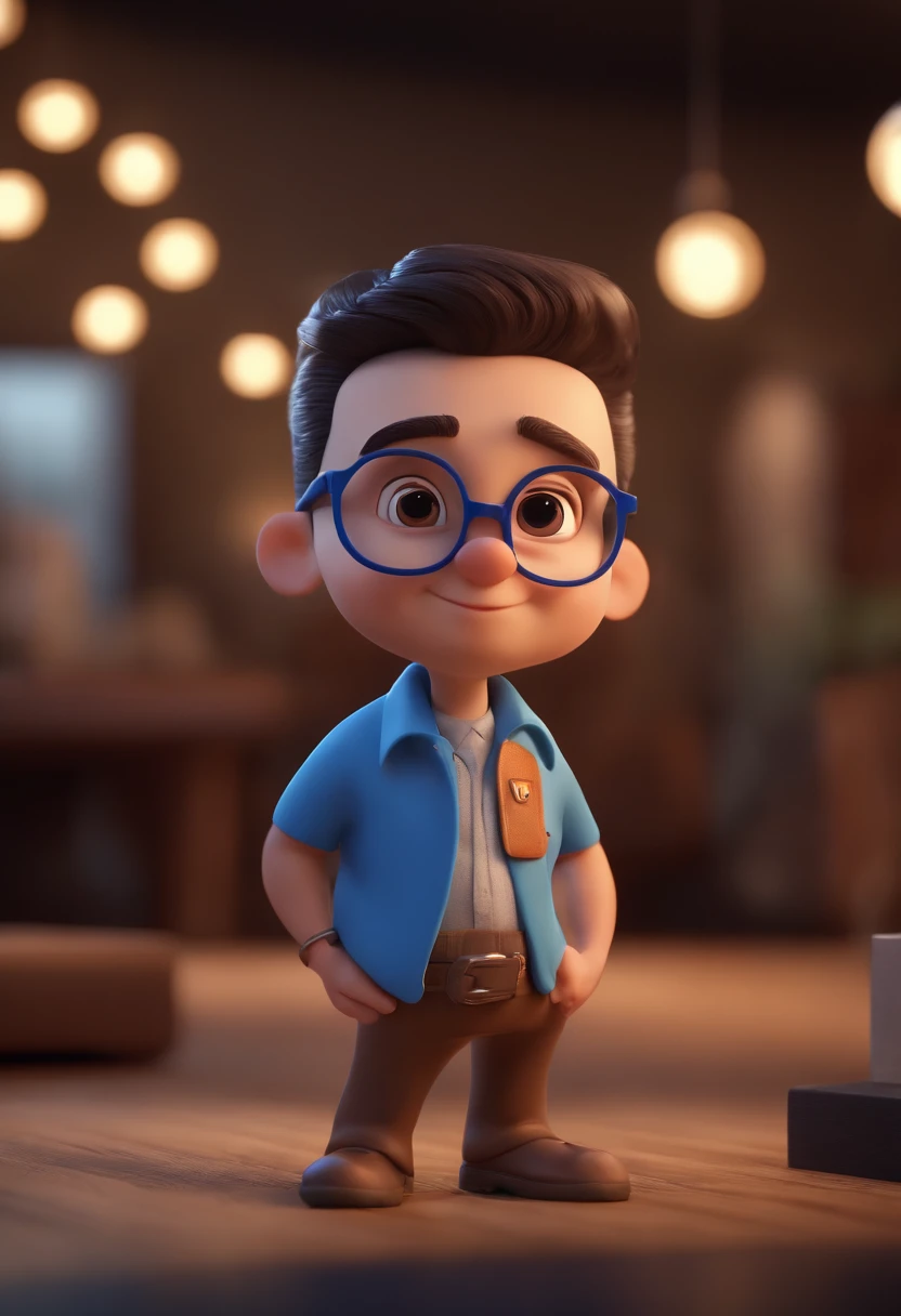 Cartoon character of a man with black glasses and a blue shirt, animation character, Caractere estilizado, animation style rendering, 3D estilizado, Arnold Maya render, 3 d render stylized, toon render keyshot, Personagem 3D, Personagem 3D, 3d rendering stylized, 3 d character render, personagem de desenho animado, Personagem de close up, Pose de personagem, (Estilo Pixar) (master part:1.2) (Bokeh) (best quality) (pele detalhada) (textura detalhada) (8k) (argila) (Cinematic lighting) (foco nítido