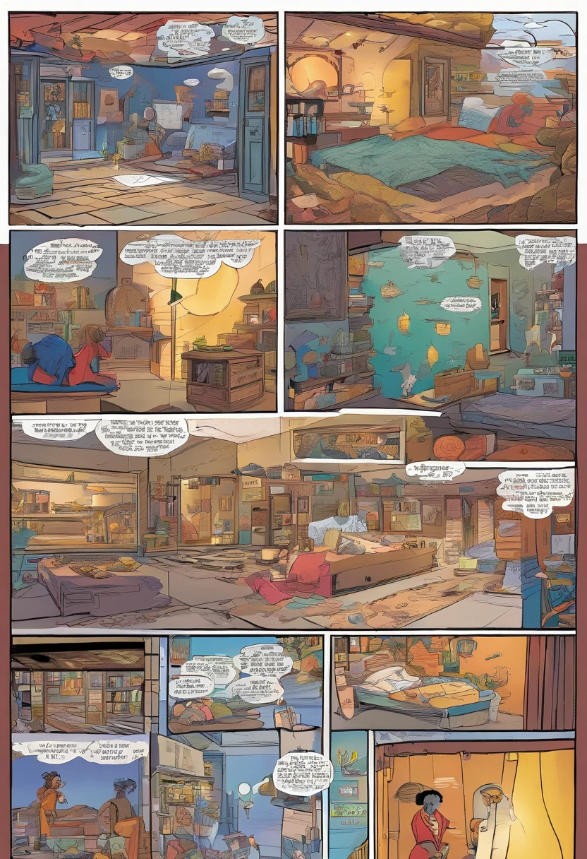 American comics, The comic story is presented in multiple irregular colored panels. Students learn about sleep,Scenes of sleep,Scenes of sleep disorders,biological clock,dream. The style is exaggerated and meticulous
