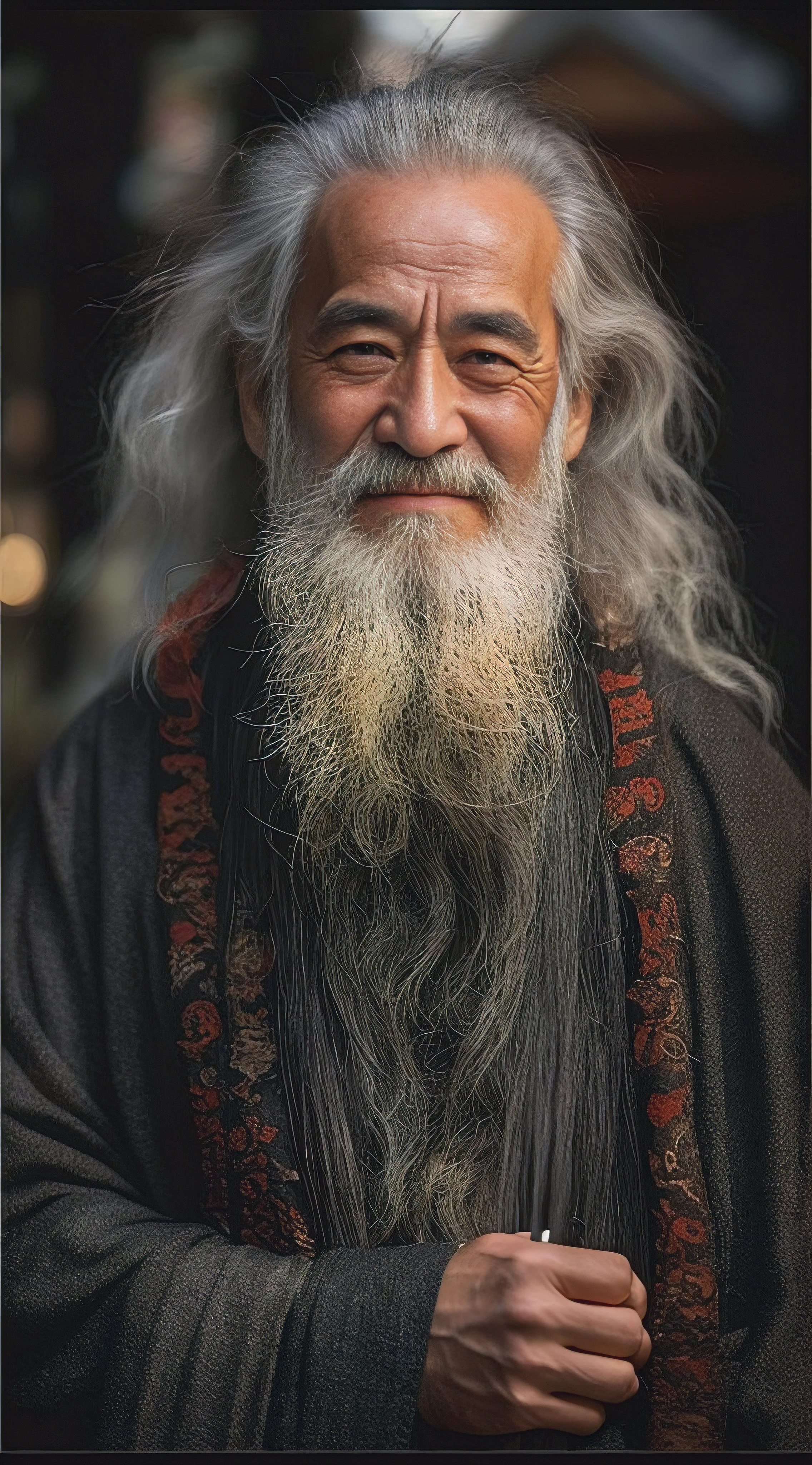 arafed man with a long beard and a white beard, inspired by Wu Daozi, Inspired by Hu Zaobin, Wise old man, very long white beard and hair, Long white hair and white beard, old jedi master, author:Li Meishu, Taoist, Long white beard, inspired by Li Gonglin, An old man