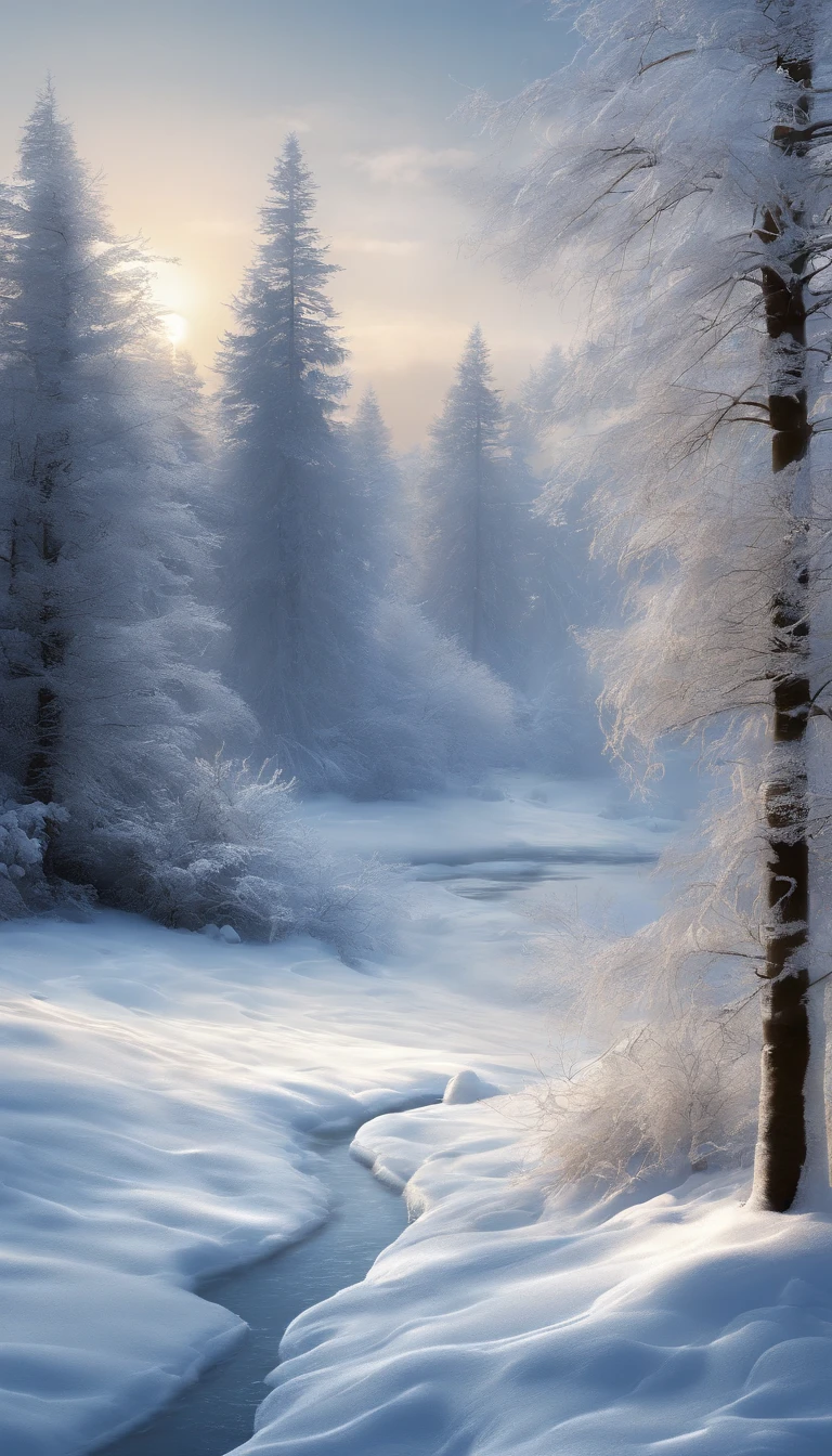 (Best quality,4K,8K,A high resolution,Masterpiece:1.2),Ultra-detailed,(Realistic,Photorealistic,photo-realistic:1.37),Winter theme,landscape,Refreshing and cool color,soft and warm lighting,Icy atmosphere,golden rays of sunlight,Icy reflections,Snow-covered mountains,Sparkling snowflakes,Evergreen tree,Melting icicles,Tranquil lake,Peaceful silence,Gentle breeze,A touch of magic,Nostalgia,Artistic brushstrokes,subtle texture,Fine details,Detailed foreground elements,Sublime horizons,Prominent perspectives,Vibrant brushstrokes,Layered composition,Vivid winter tones,Carefully crafted balances,A sense of dramatic depth,Tranquil winter scene,Ethereal beauty,A classic winter wonderland,Vibrant winter fantasy,Skillful craftsmanship,Superb artistry,Fascinating winter stories,Superb use of light and shadow,Dreamlike atmosphere,Elegant movement in the wind,One with nature,An alluring sense of adventure,Majestic and intimate,Winter hugs,Instantly frozen in time,In the distance, there is a vague figure of a person's back