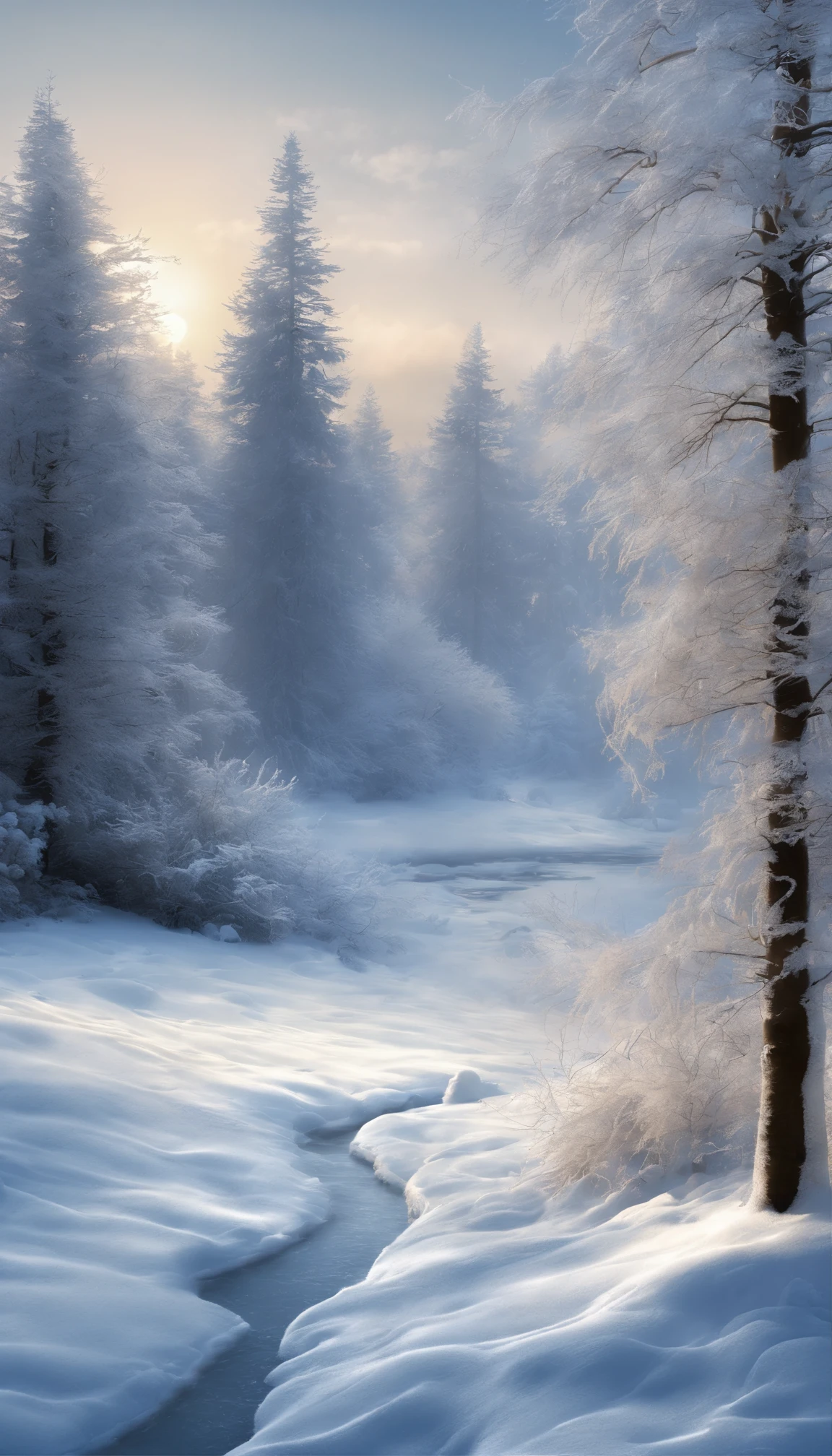 (Best quality,4K,8K,A high resolution,Masterpiece:1.2),Ultra-detailed,(Realistic,Photorealistic,photo-realistic:1.37),Winter theme,landscape,Refreshing and cool color,soft and warm lighting,Icy atmosphere,golden rays of sunlight,Icy reflections,Snow-covered mountains,Sparkling snowflakes,Evergreen tree,Melting icicles,Tranquil lake,Peaceful silence,Gentle breeze,A touch of magic,Nostalgia,Artistic brushstrokes,subtle texture,Fine details,Detailed foreground elements,Sublime horizons,Prominent perspectives,Vibrant brushstrokes,Layered composition,Vivid winter tones,Carefully crafted balances,A sense of dramatic depth,Tranquil winter scene,Ethereal beauty,A classic winter wonderland,Vibrant winter fantasy,Skillful craftsmanship,Superb artistry,Fascinating winter stories,Superb use of light and shadow,Dreamlike atmosphere,Elegant movement in the wind,One with nature,An alluring sense of adventure,Majestic and intimate,Winter hugs,Instantly frozen in time，In the distance, there is a vague figure of a person's back